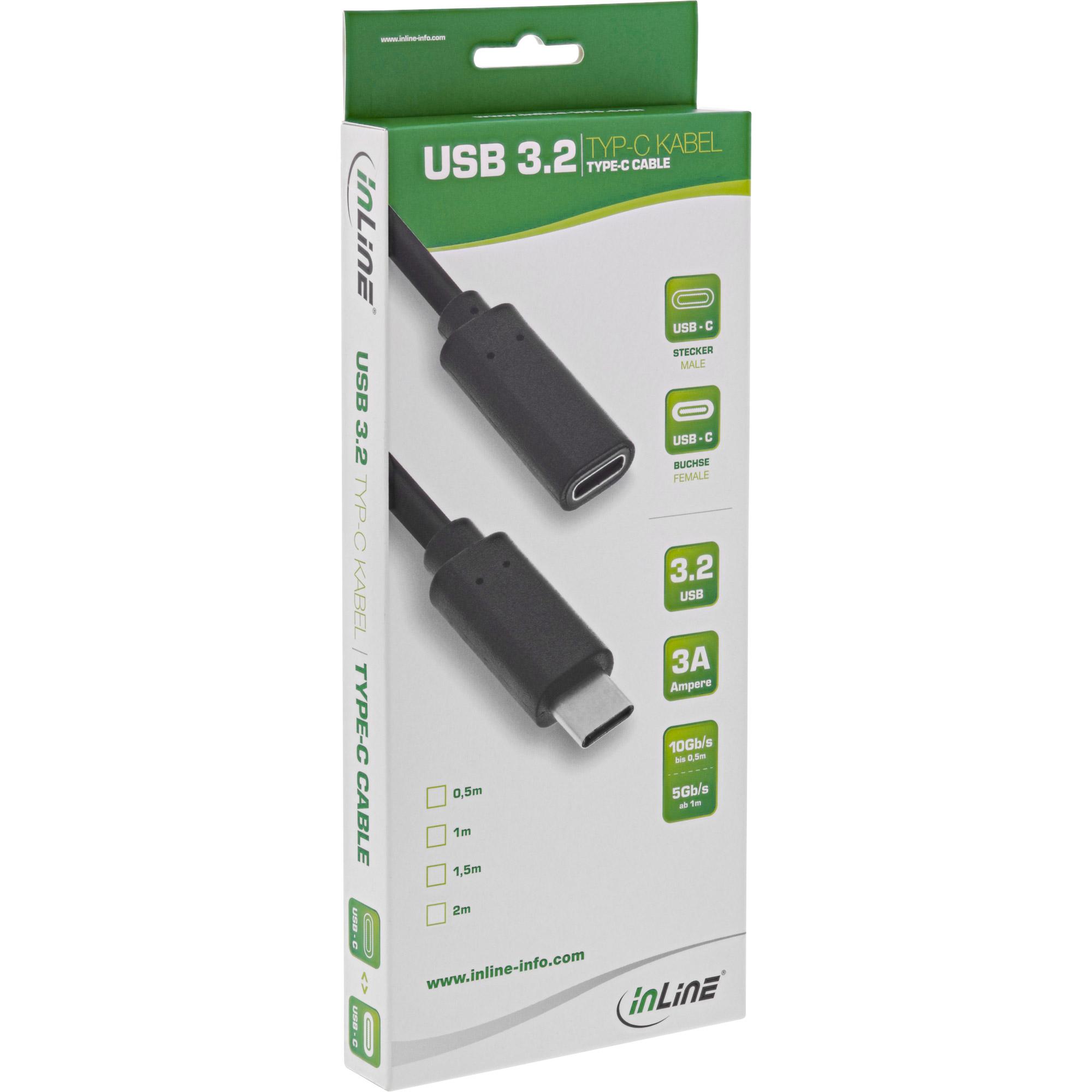 Inline - cavo perdita USB - USB -C (M) a USB -C (W) - USB 3.2 GEN 1 - 3 A - 2 M - Soggetto a alimentazione - Black