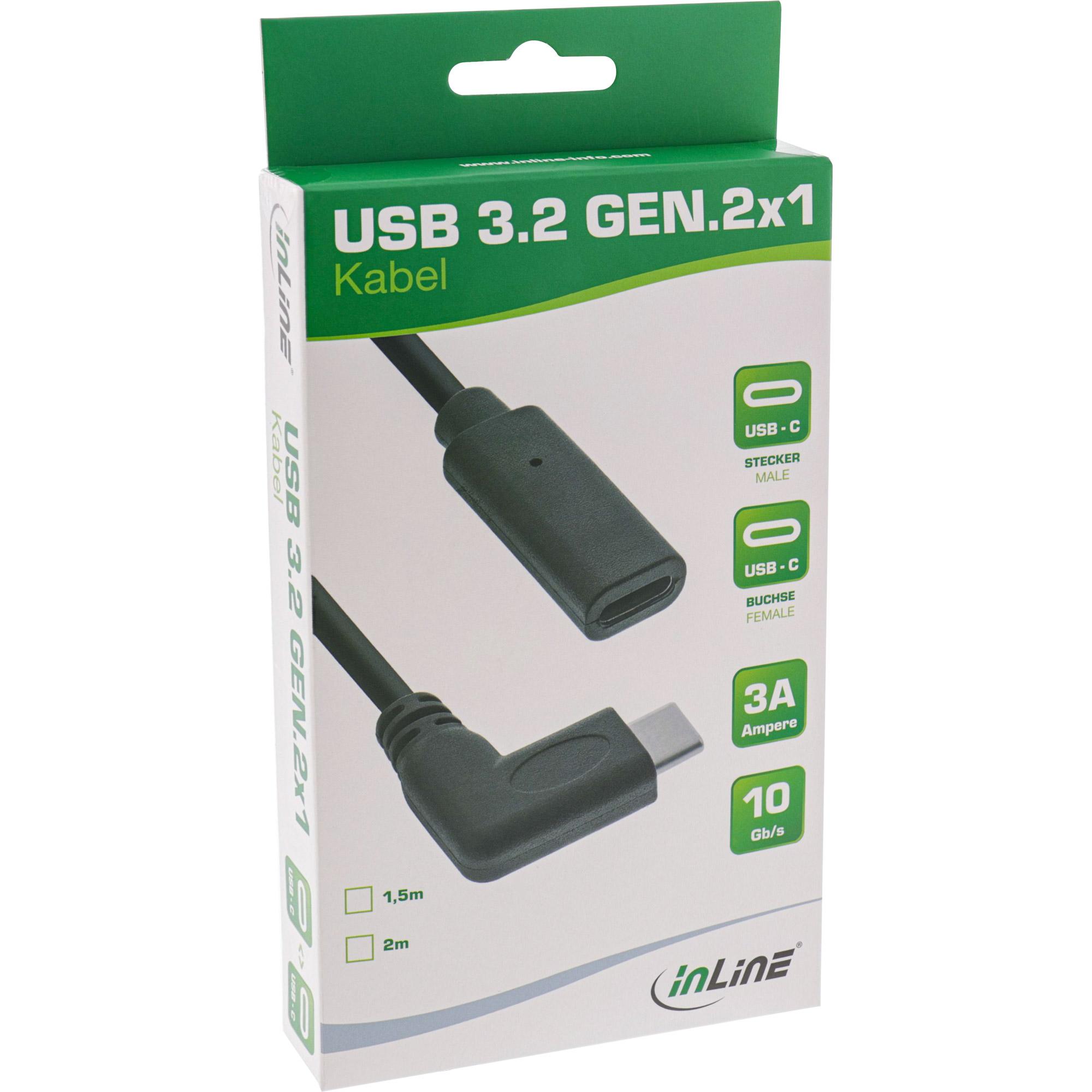 Inline - cavo perdita USB - USB -C (M) angolato a USB -C (W) - USB 3.2 Gen 1 - 3 A - 20m - Soggetto a alimentazione - Nero (357