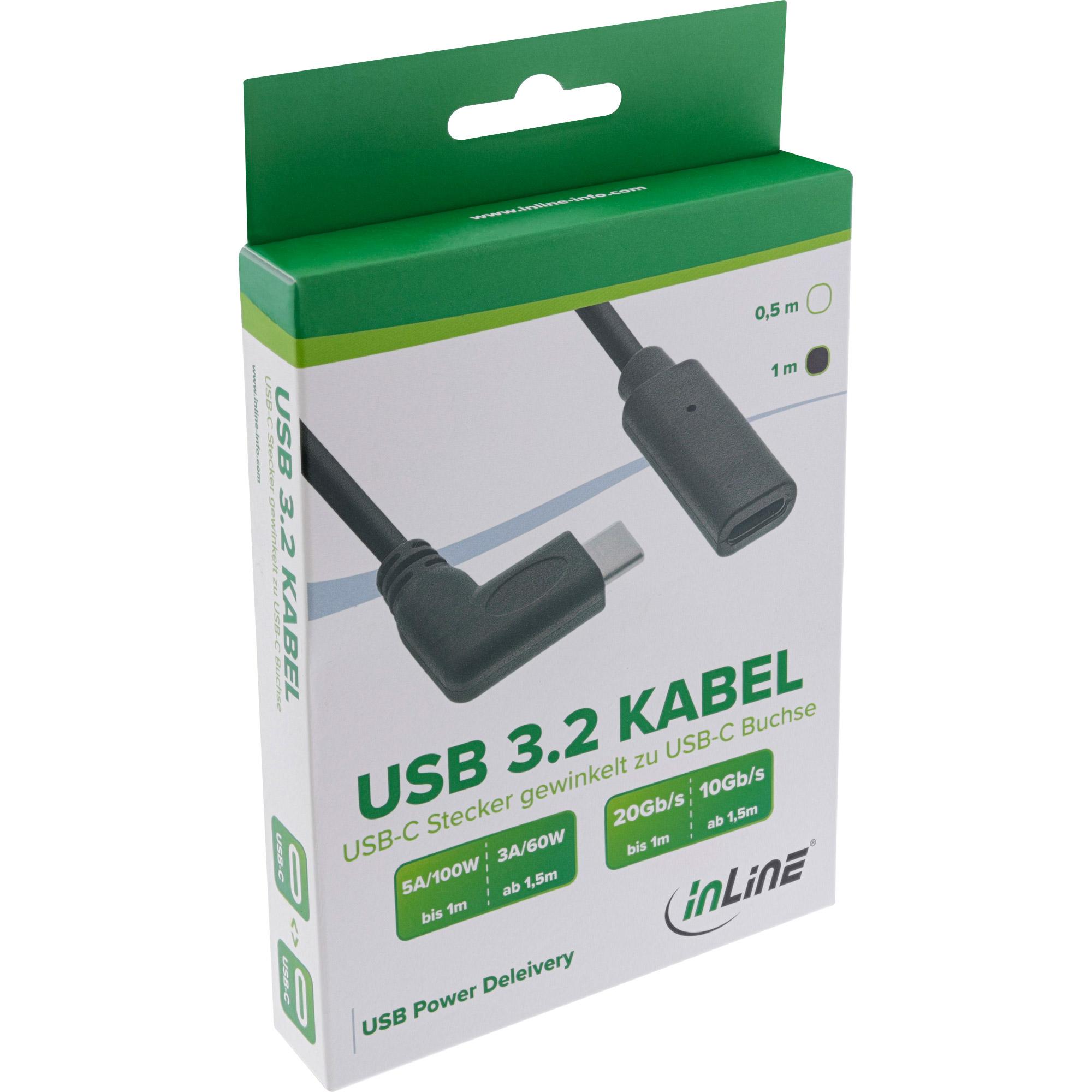 Inline - cavo perdita USB - USB -C (M) angolato a USB -C (W) - USB 3.2 Gen 1 - 3 A - 50 cm - Soggetto a alimentazione - Nero (3