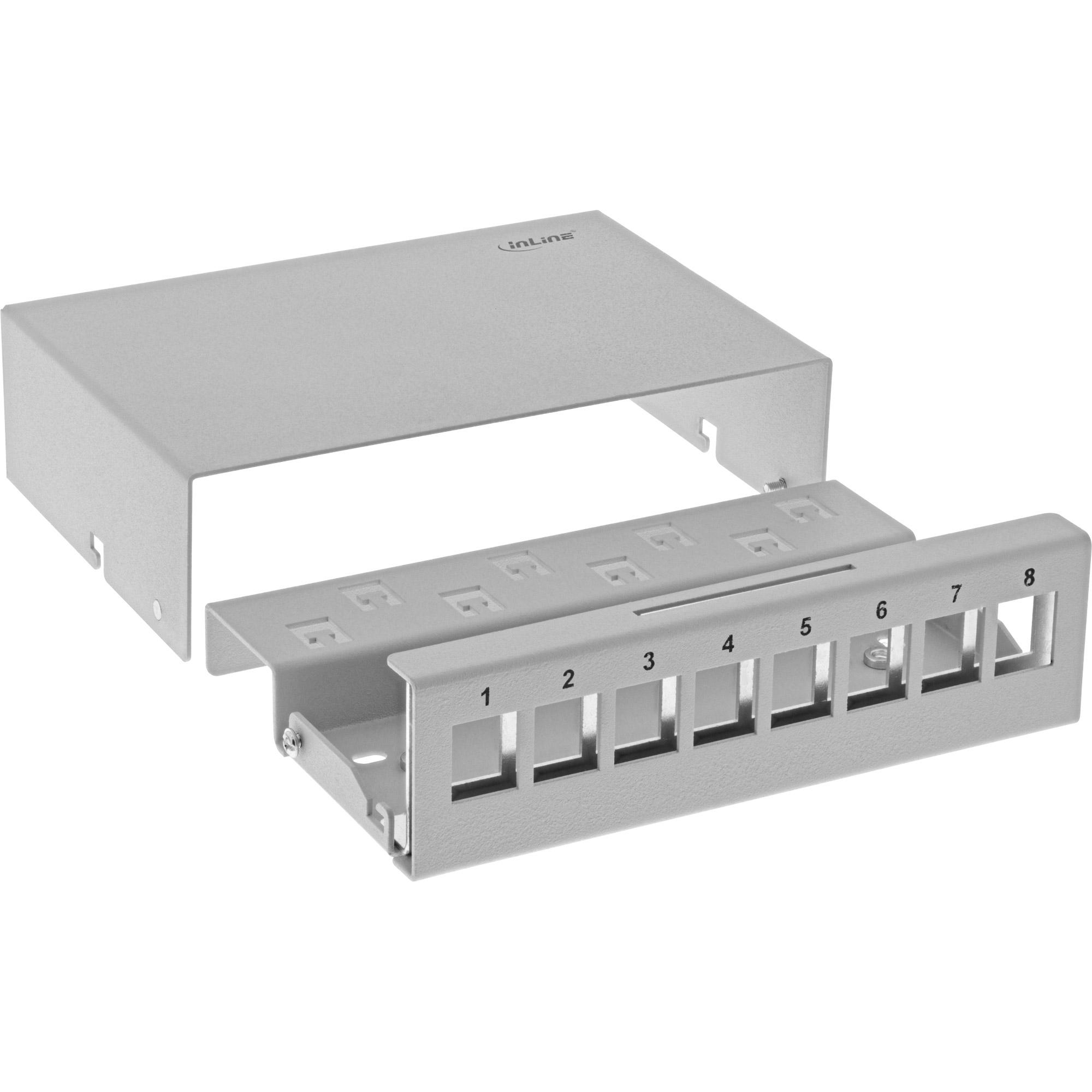Patch Field Can Superficie per 8x Keystone RJ45 - Metal - Grigio chiaro RAL7035 (76268)