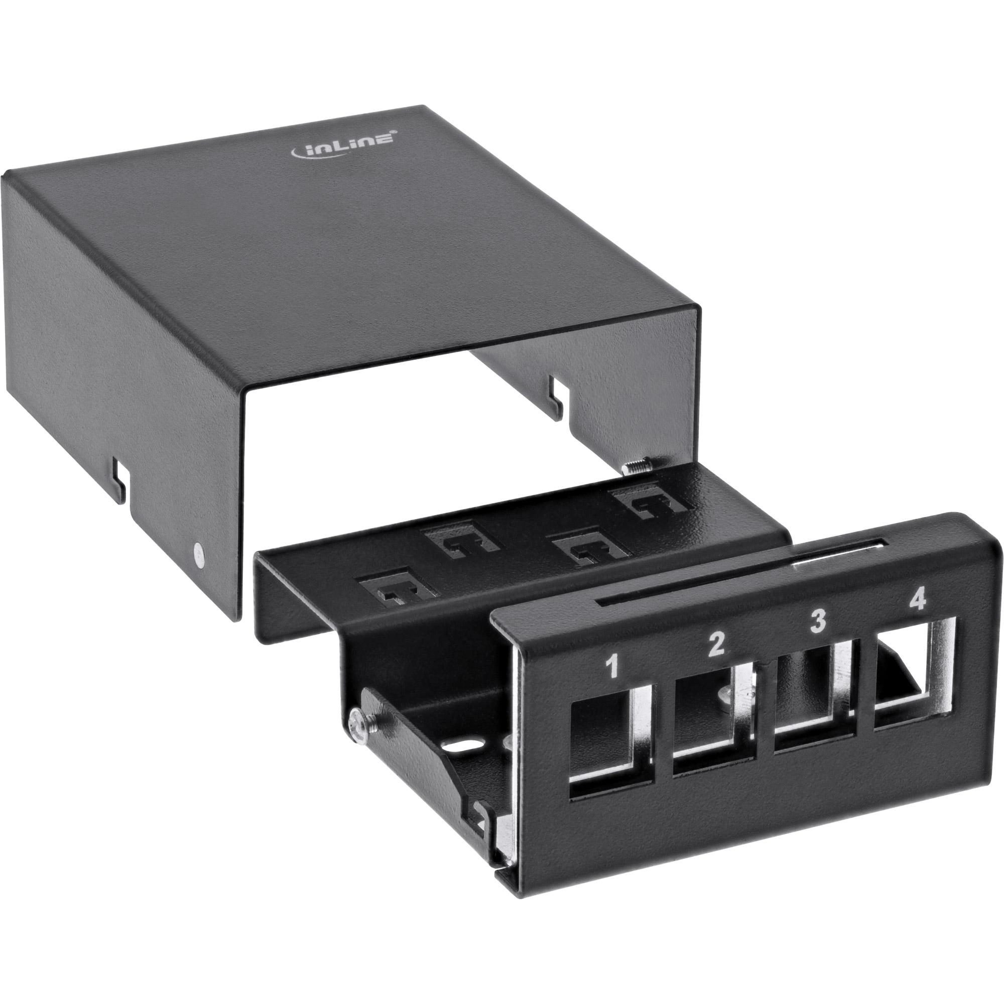 Patch Field può superficie per 4x Keystone RJ45 - Metal - Schwarz Ral9005 (76264S)
