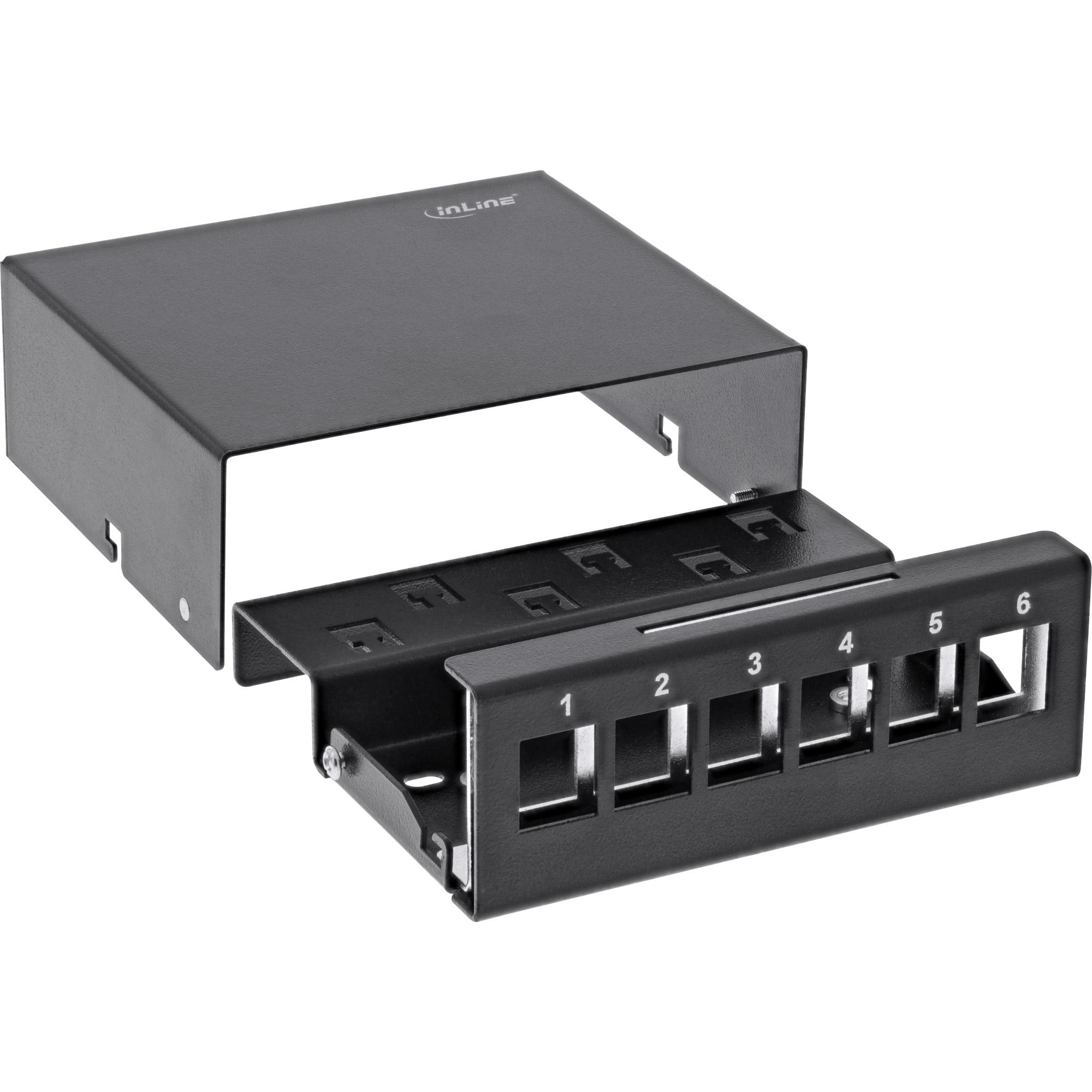 Patch Field può superficie per 6x Keystone RJ45 - Metal - Schwarz Ral9005 (76266S)