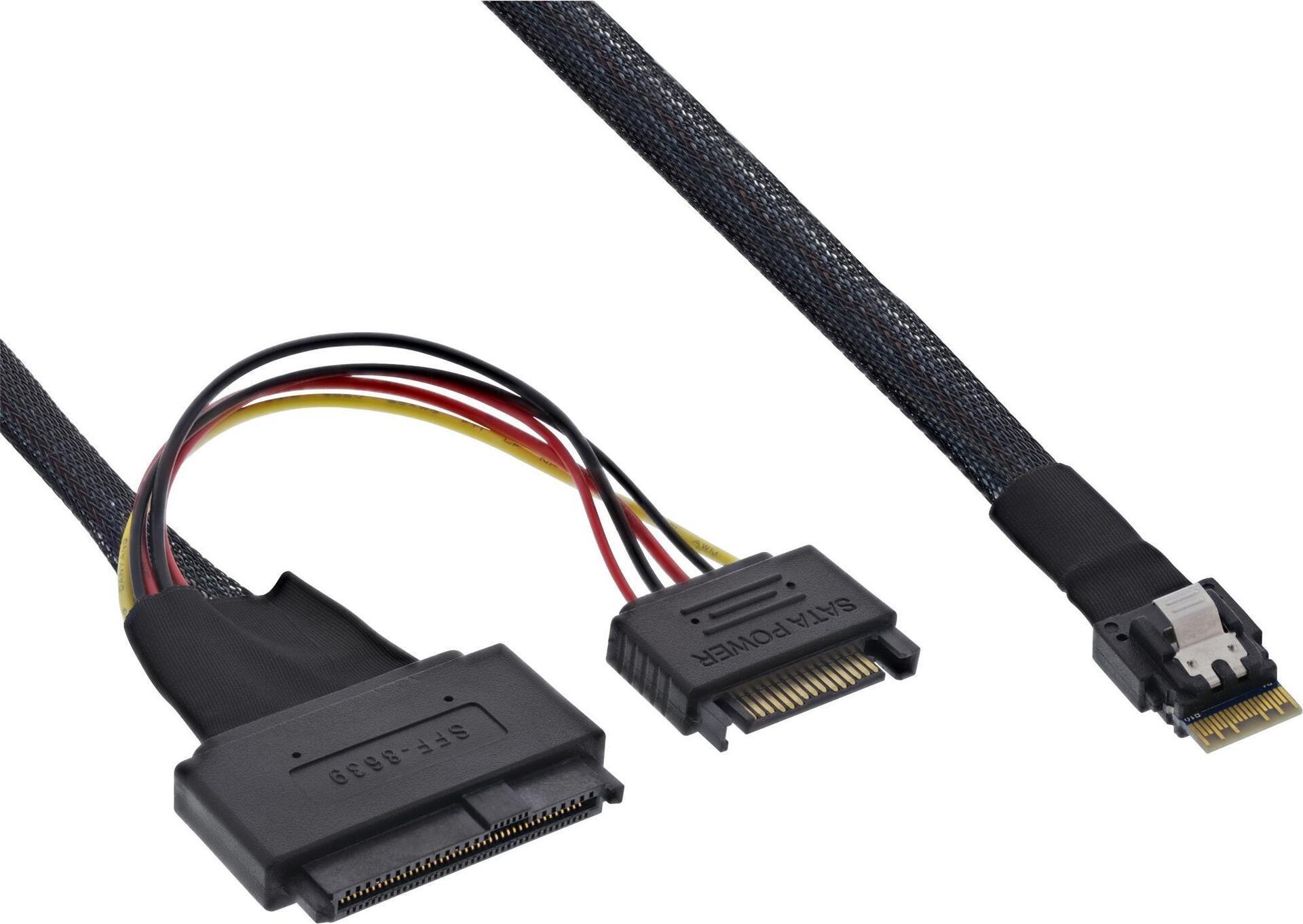 Cavo SAS sottile - SFF-8654 4i a U.2 SFF-8639 + alimentazione SATA - 24 Gb-s - 1 m