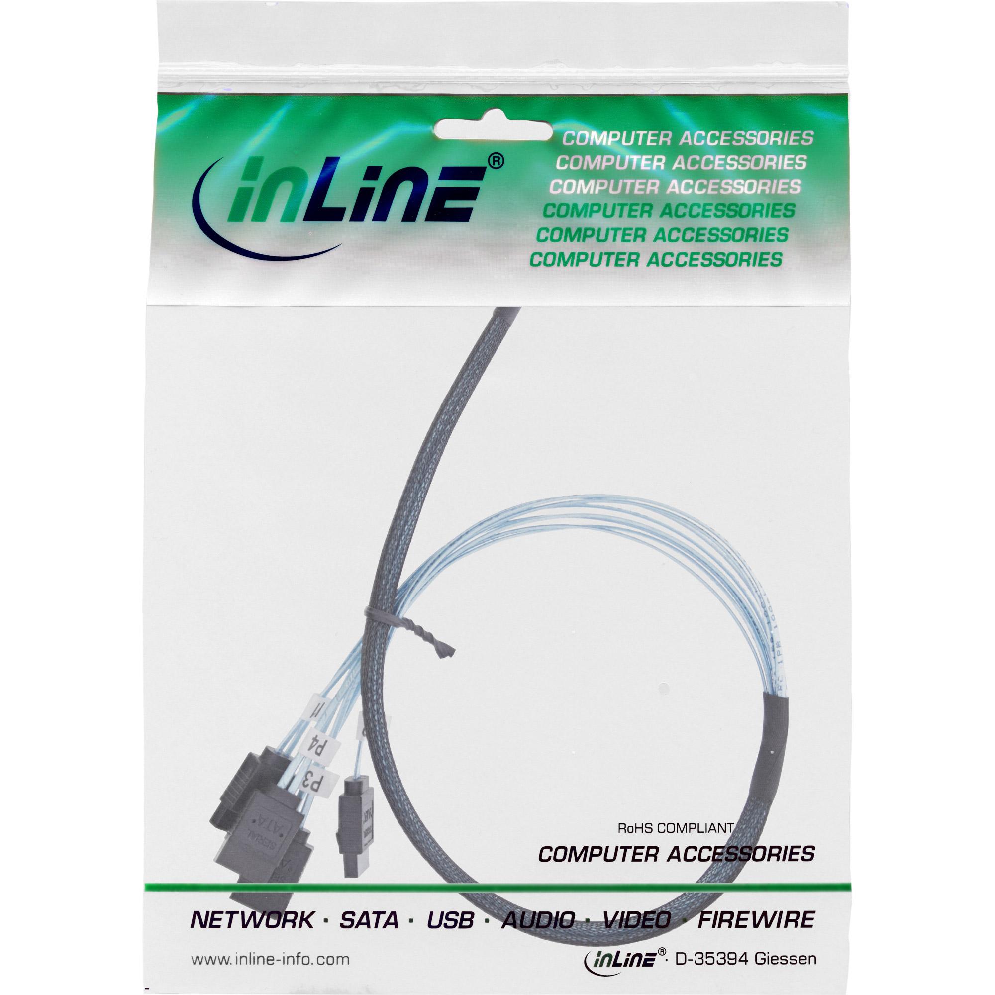 Cavo SAS sottile - SFF-8654 da 4i a 4x SATA a 7 pin - 12 Gb-s - 0,5 m