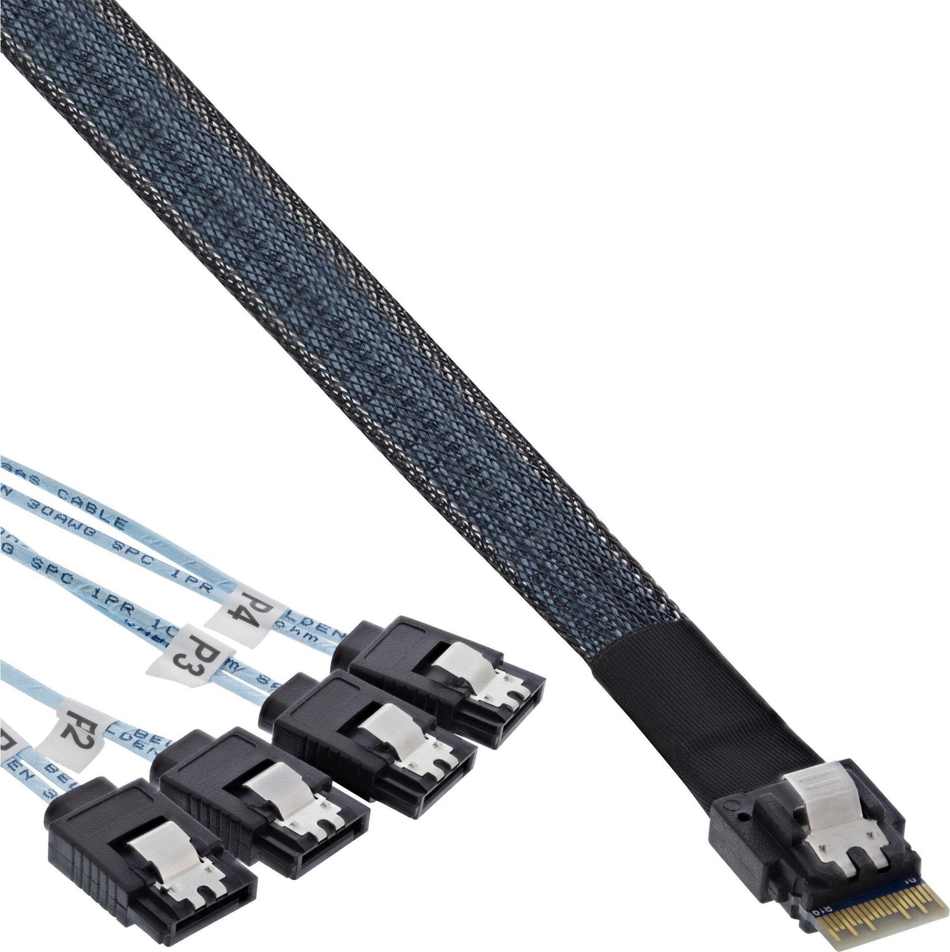 Cavo SAS sottile - SFF-8654 da 4i a 4x SATA a 7 pin - 12 Gb-s - 1 m