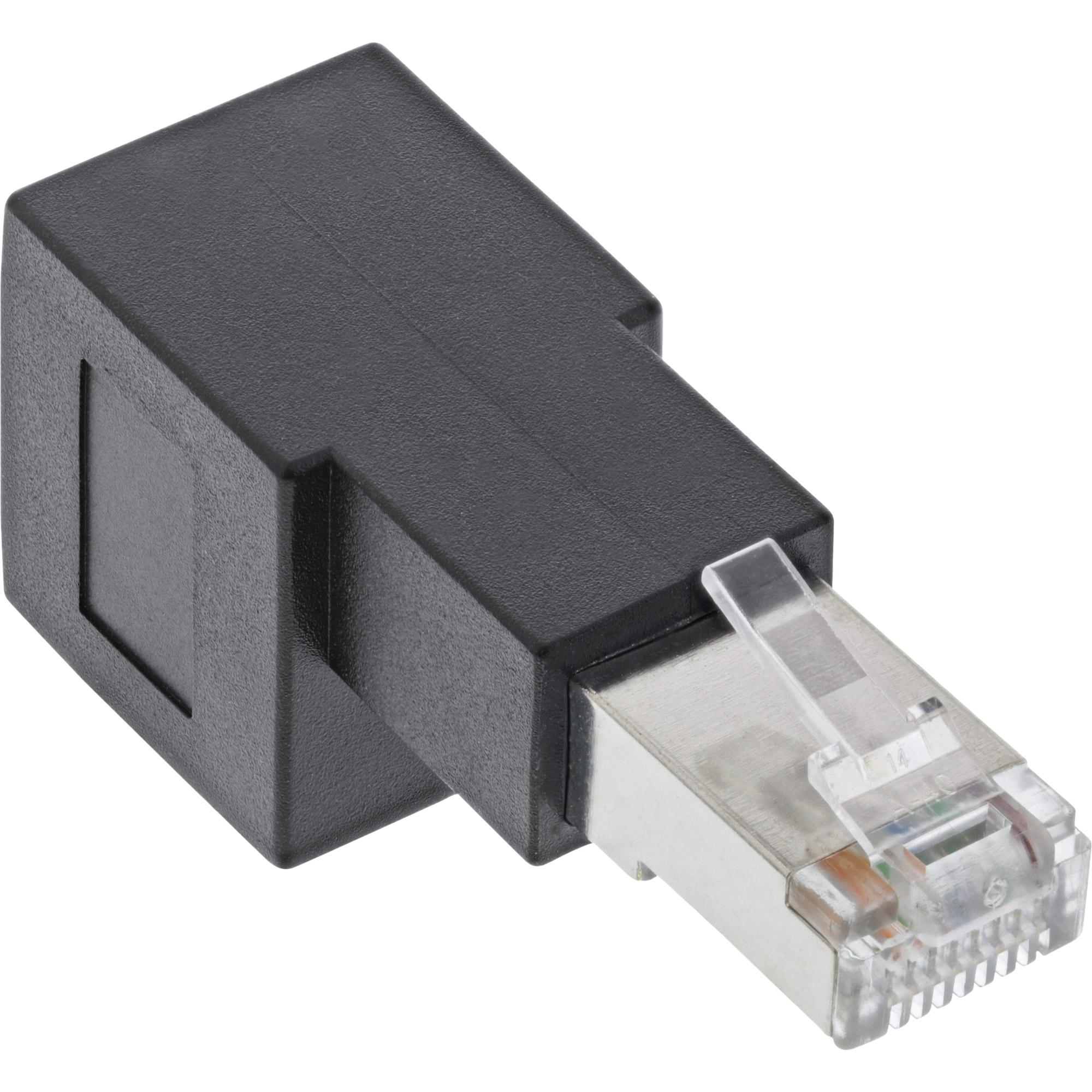 Adattatore cavo patch Cat.6A - presa-spina RJ45 - angolata 90 verso il basso