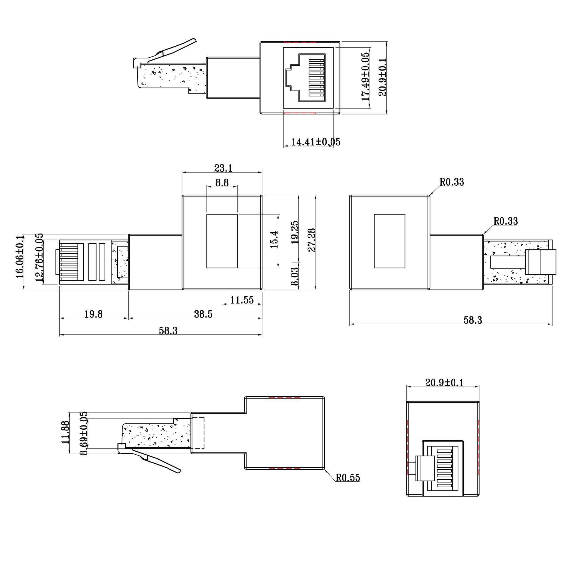 Cavo adattatore patch Cat.6A - presa-spina RJ45 - 90 ad angolo retto