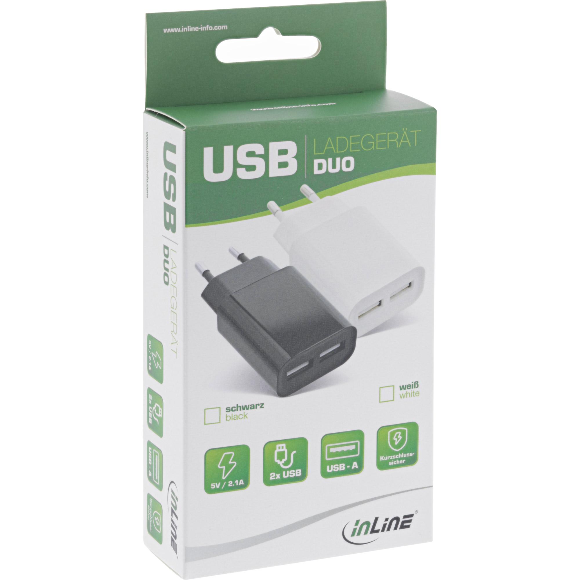 Caricatore USB DUO - Alimentatore 2 volte - da 100-240 V a 5 V-2,1 A - nero
