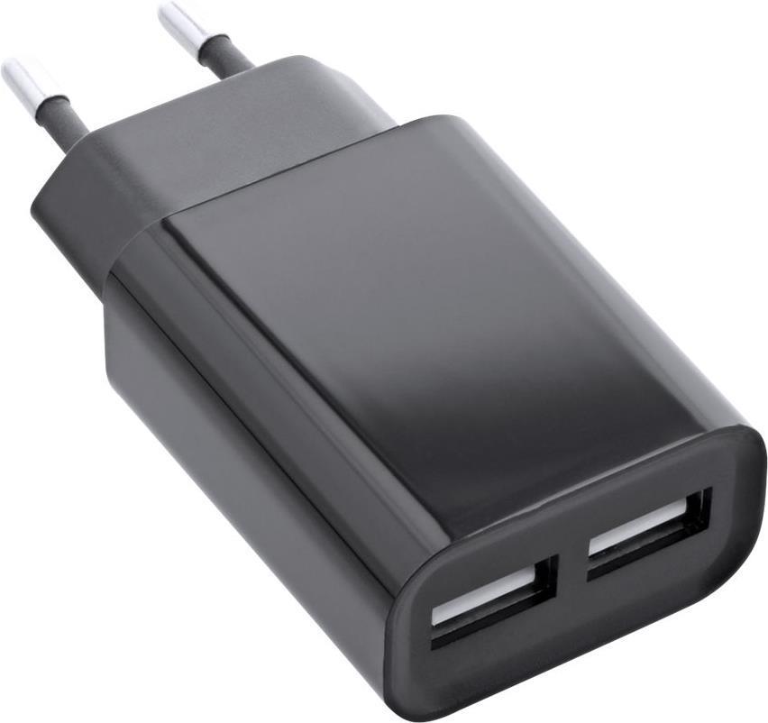 Caricatore USB DUO - Alimentatore 2 volte - da 100-240 V a 5 V-2,1 A - nero