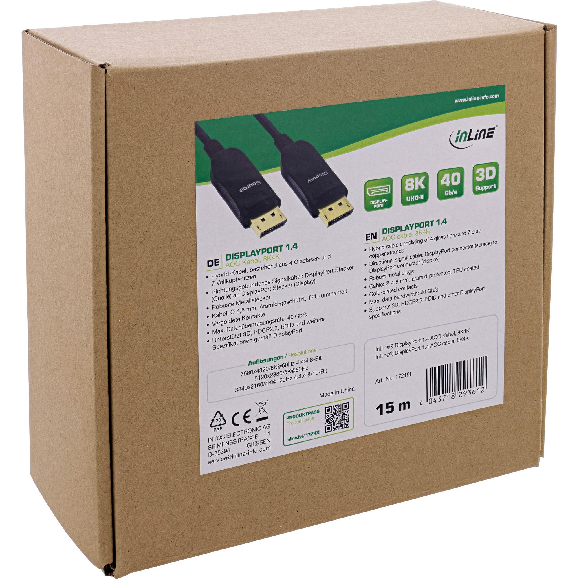 Cavo DisplayPort 1.4 AOC - 8K4K - nero - 15 m