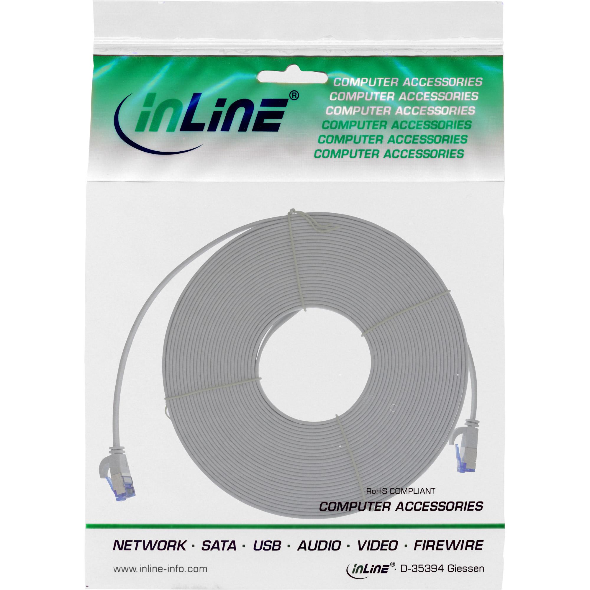 InLine Patch cable flat U/FTP Cat.6A TPE senza alogeni grigio 75m