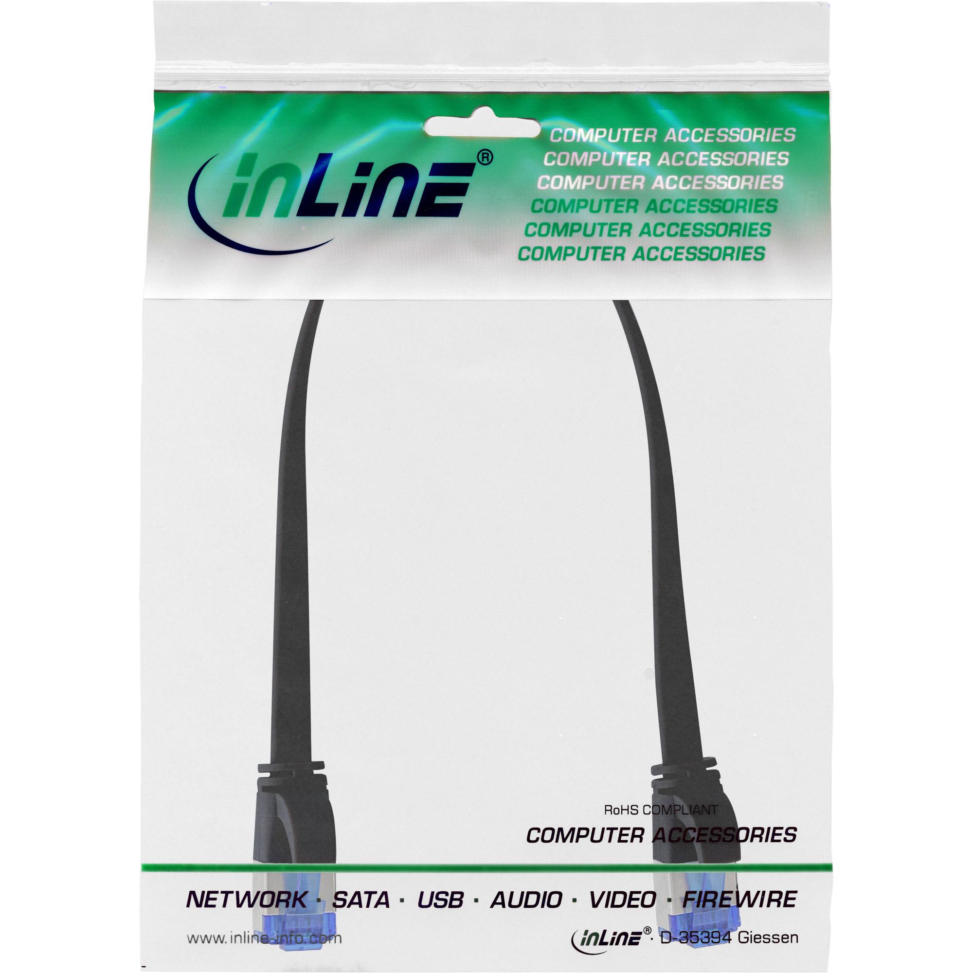 Cavo patch piatto - U-FTP - Cat.6A - TPE senza alogeni - nero - 0,25m