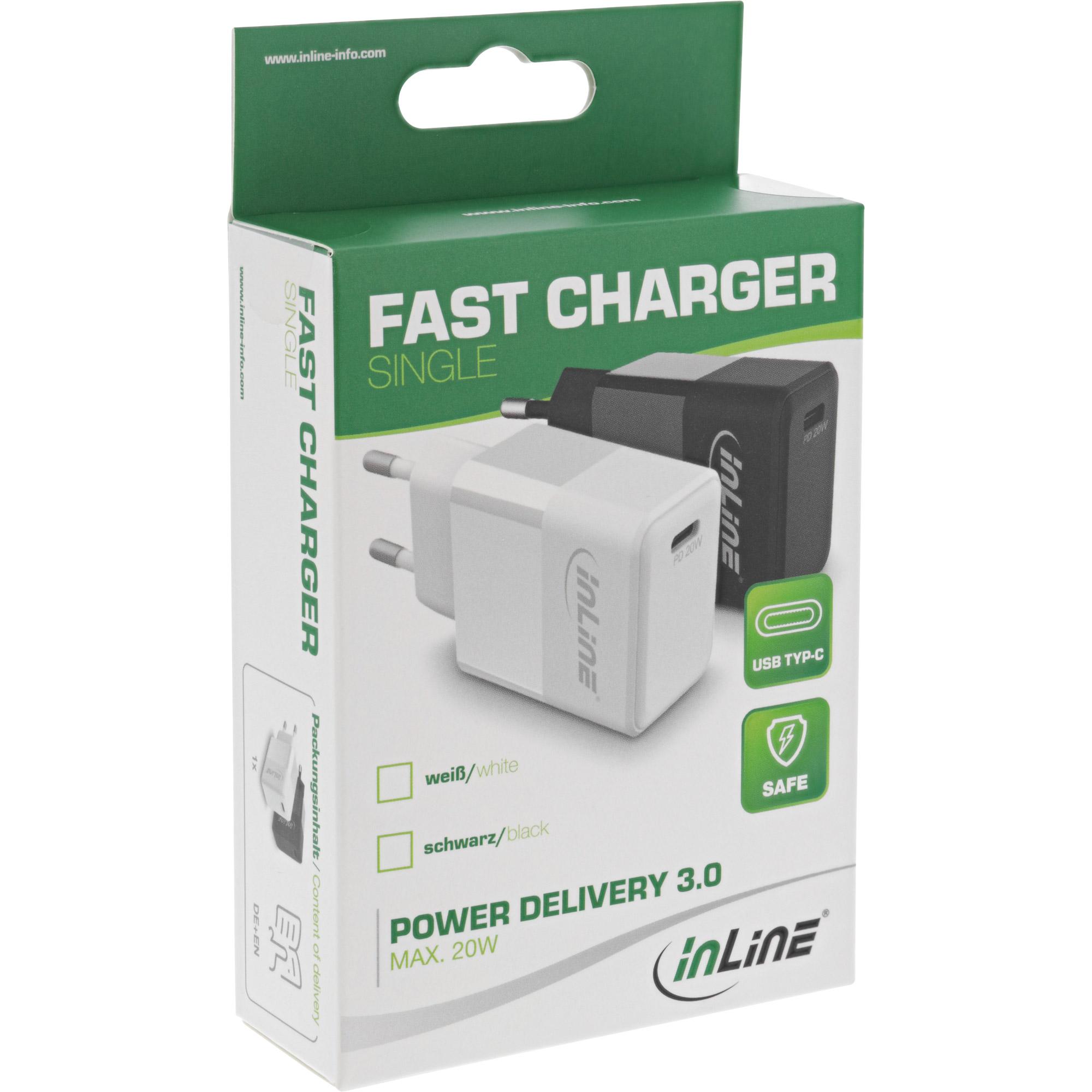 Alimentatore caricabatterie USB PD singolo USB-C - Power Delivery - 20W - bianco