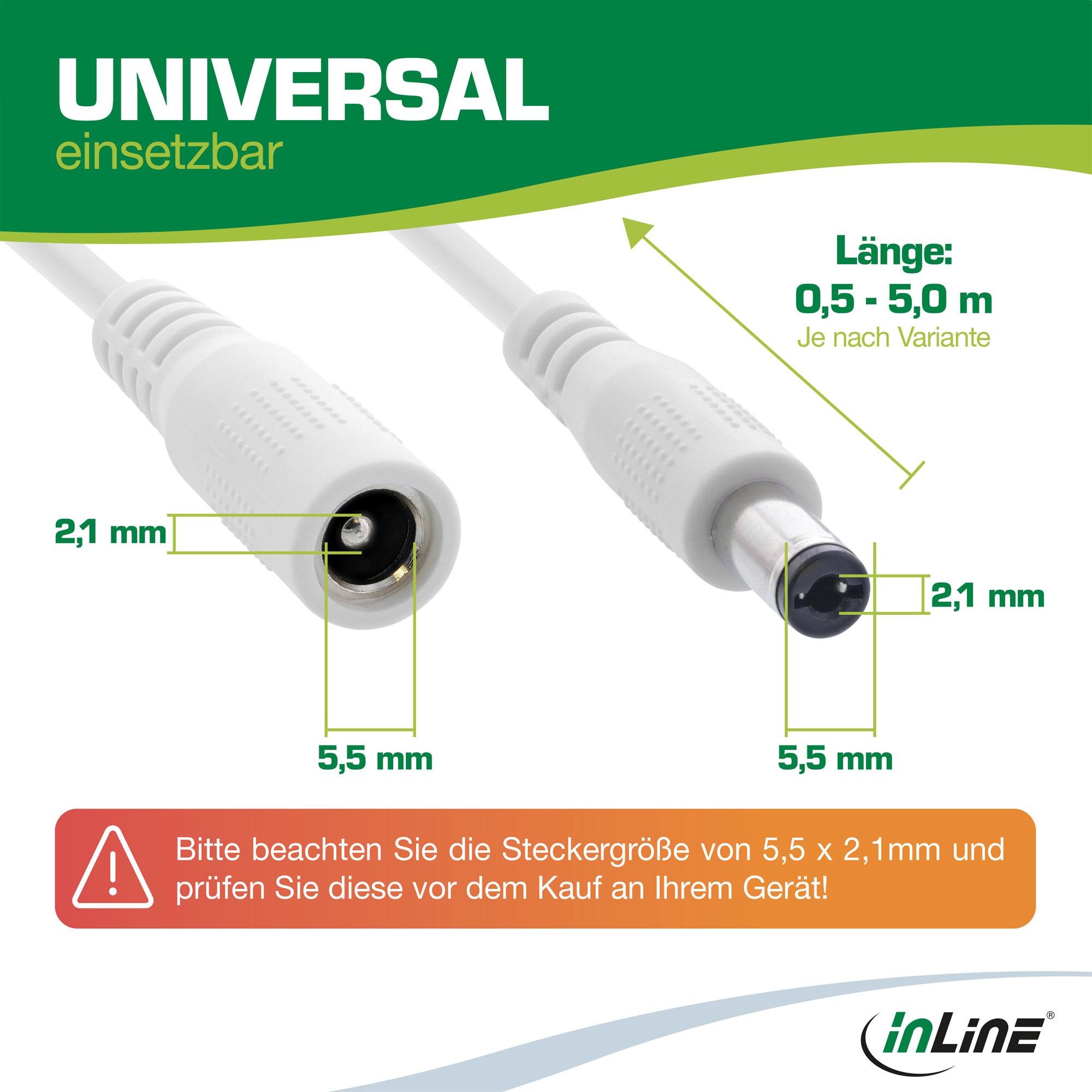 Cavo prolunga - spina DC 5,5x2,1mm - bianco - 5m