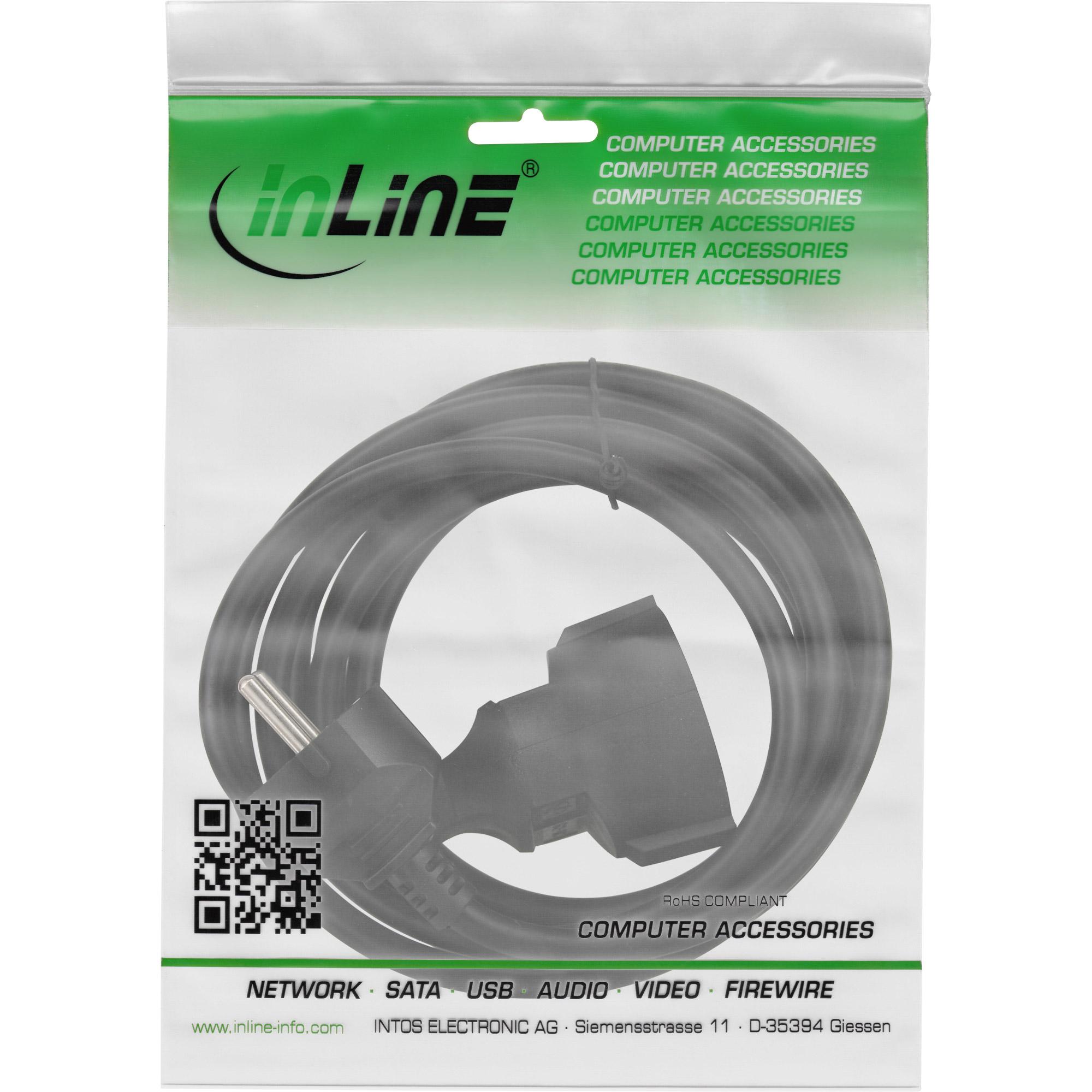InLine Cavo alimentazione prolunga Sch.ko. CEE-7/7 maschio/femmina 15m nero