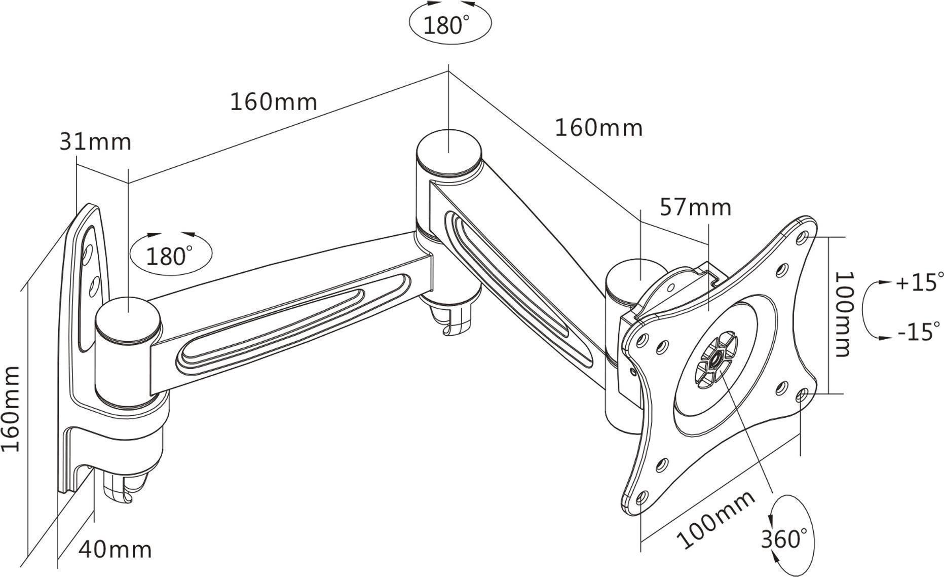 InLine - Kit di montaggio (montaggio a parete) - per display LCD (braccio regolabile) - alluminio - nero - dimensioni dello sch