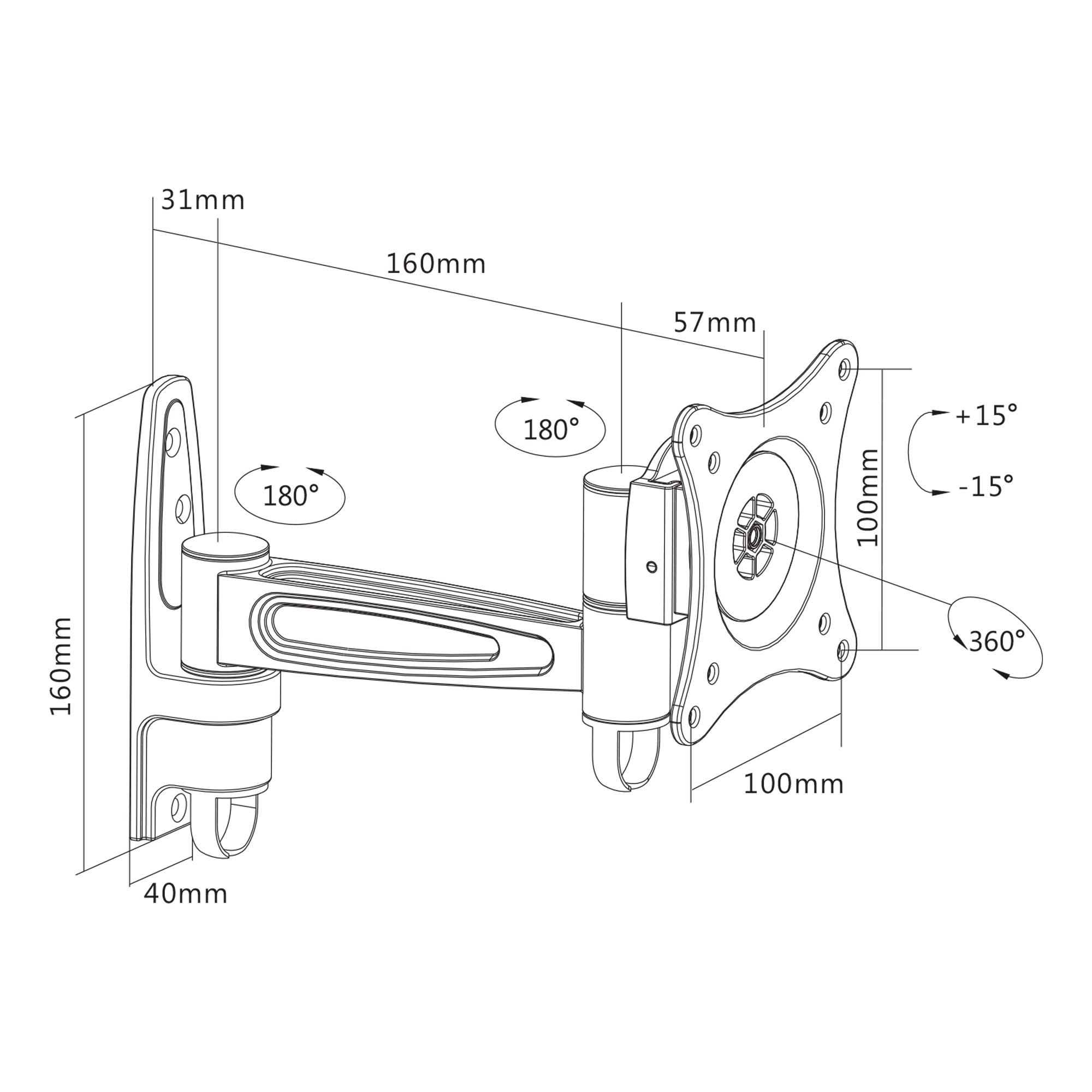 InLine - kit di montaggio (montaggio a parete braccio articolato) - per display LCD - alluminio - nero - dimensioni dello scher