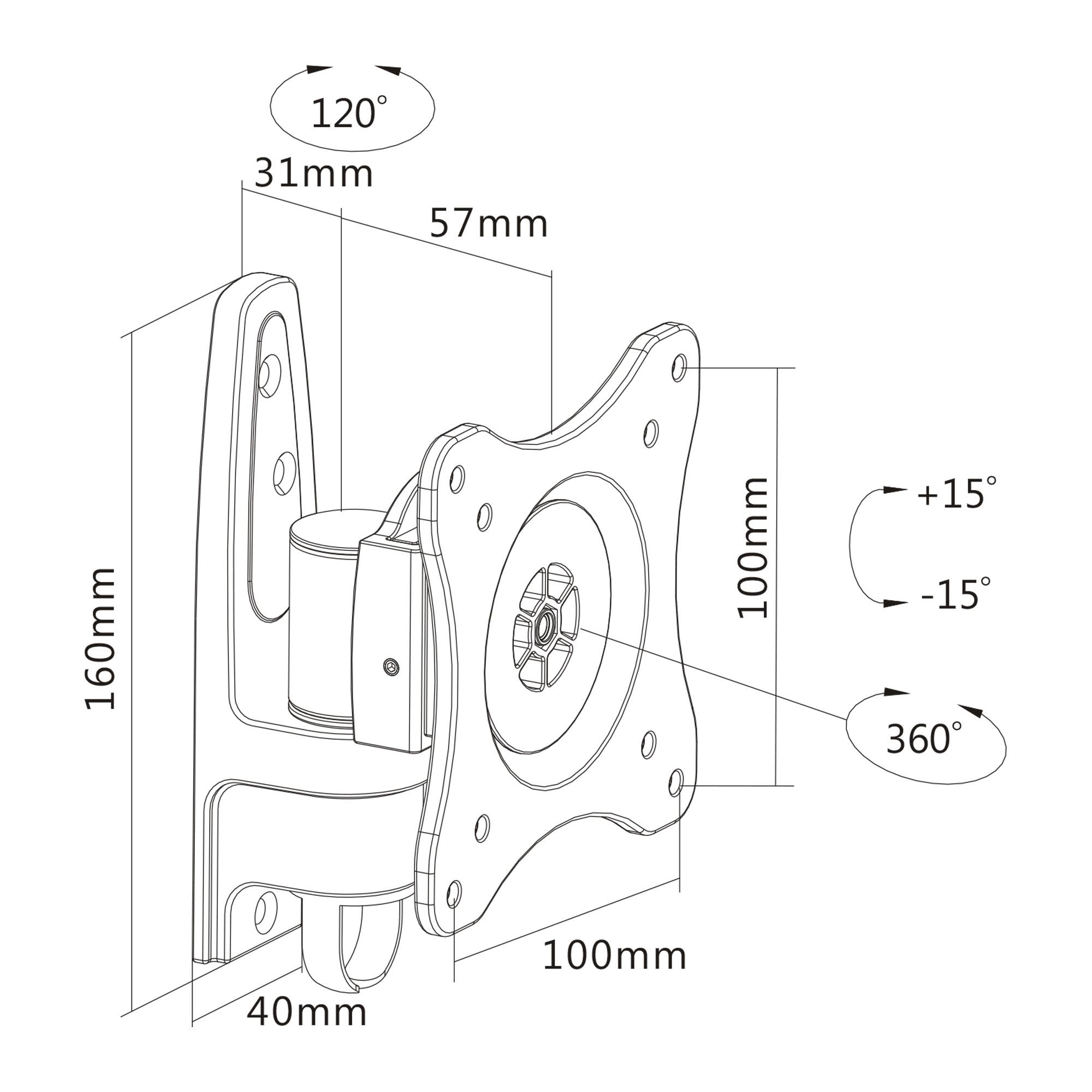 InLine - kit di montaggio (montaggio a parete) - per display LCD - alluminio - nero - dimensioni dello schermo 33-686 cm (13"-2