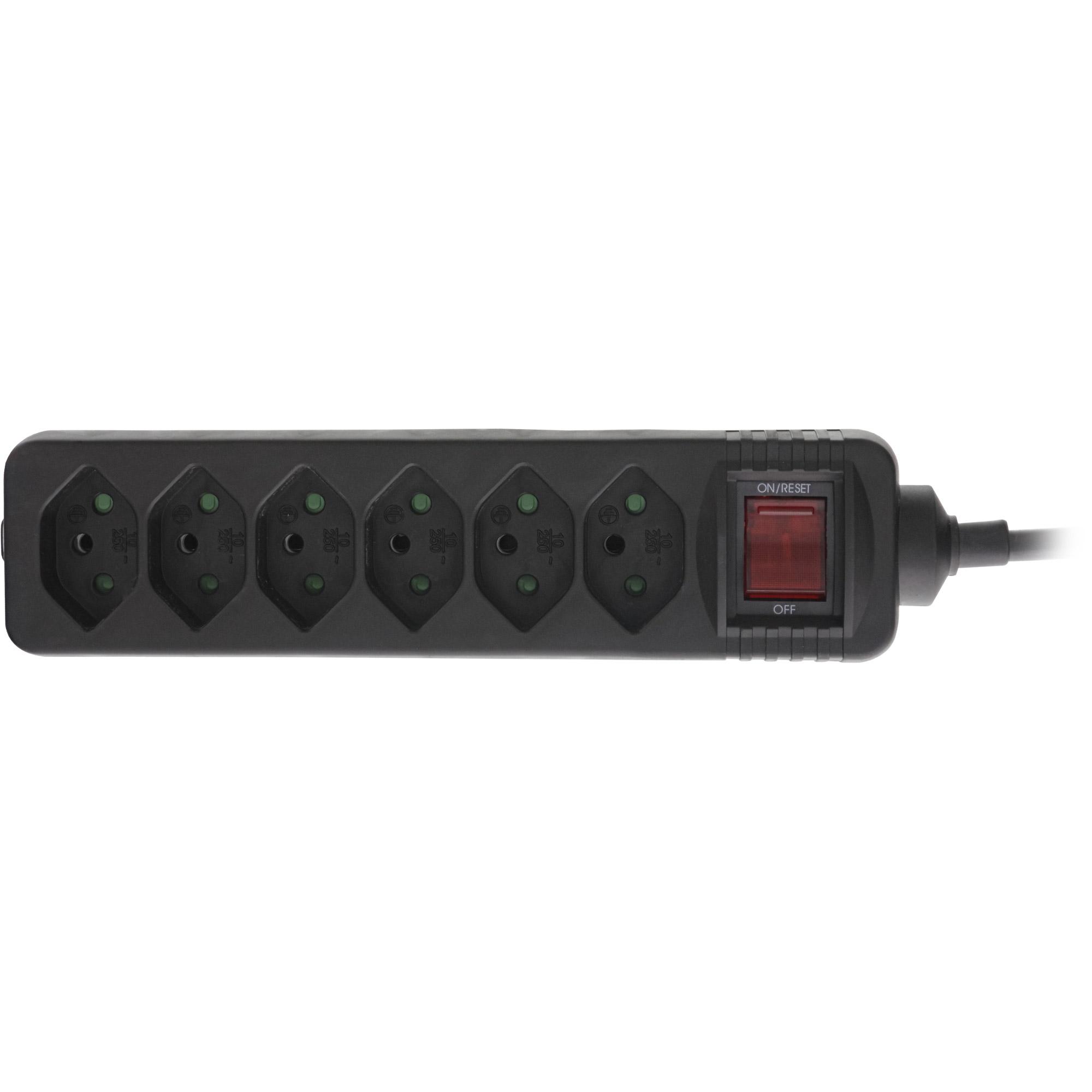 InLine Multipresa SVIZZERA 6 vie con interruttore nero 15