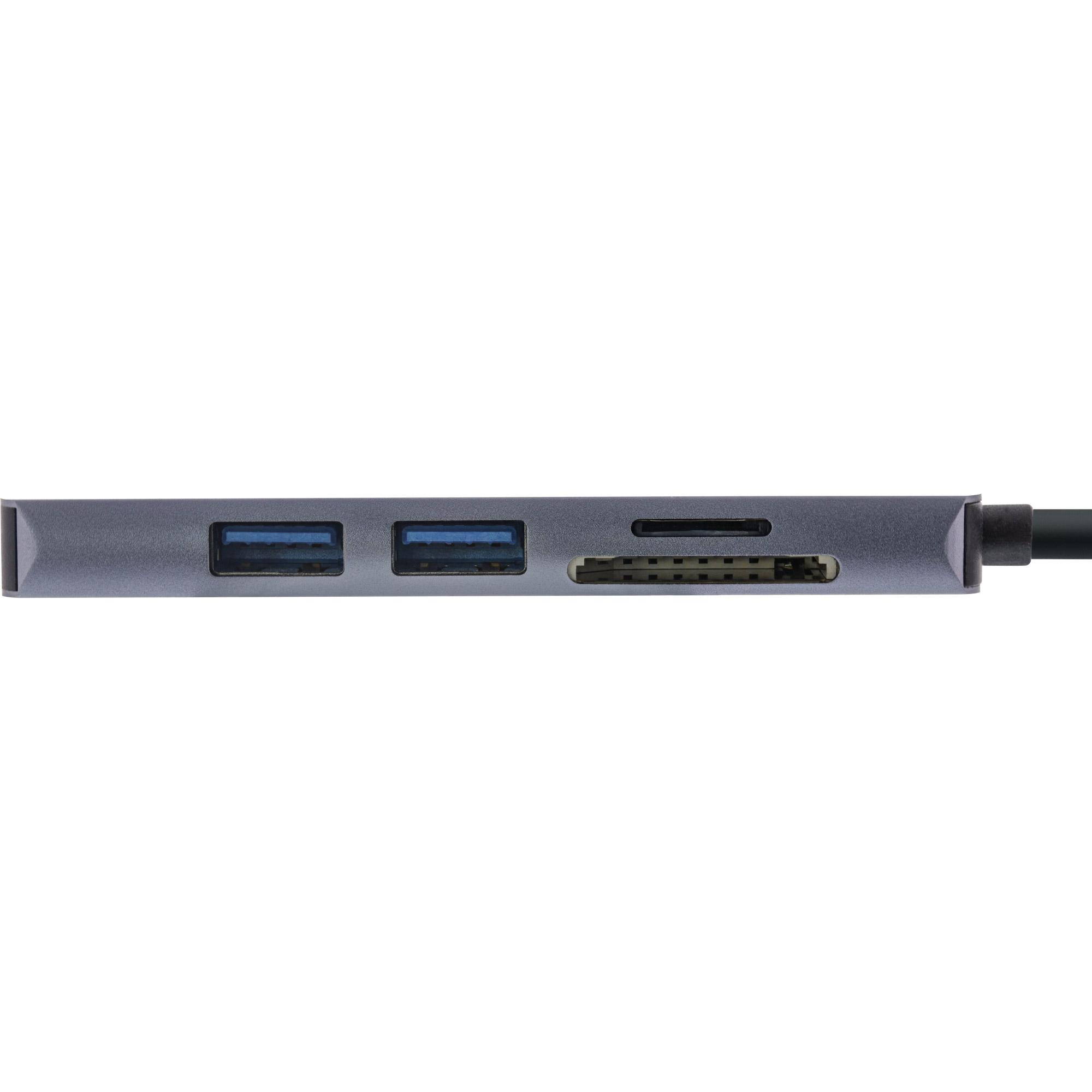 Multi-Hub USB 3.2 Gen.1 - 2x USB-A - HDMI 4K-30Hz - Lettore di schede - Alu - grigio