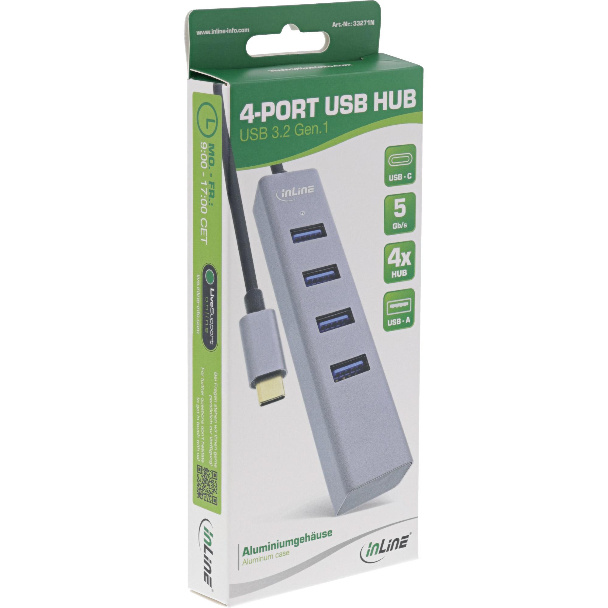 Multi Hub USB-C 3.2 4x USB-A 5Gb-s - OTG - Custodia in alluminio
