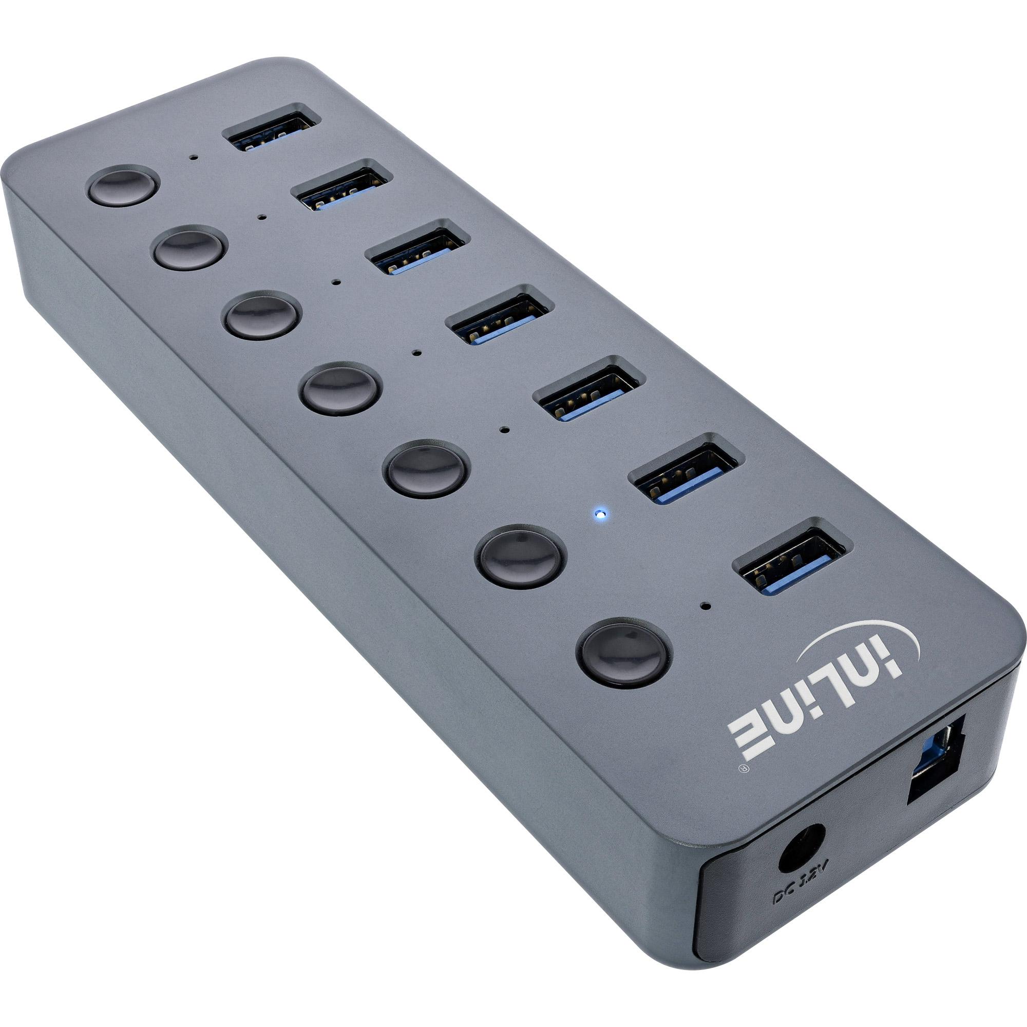 Hub USB 3.0 - 7 porte - con interruttore - alluminio - grigio - con alimentatore