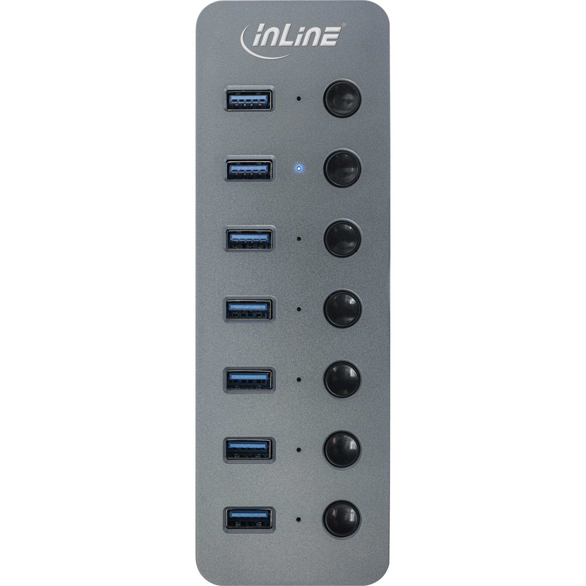 Hub USB 3.0 - 7 porte - con interruttore - alluminio - grigio - con alimentatore