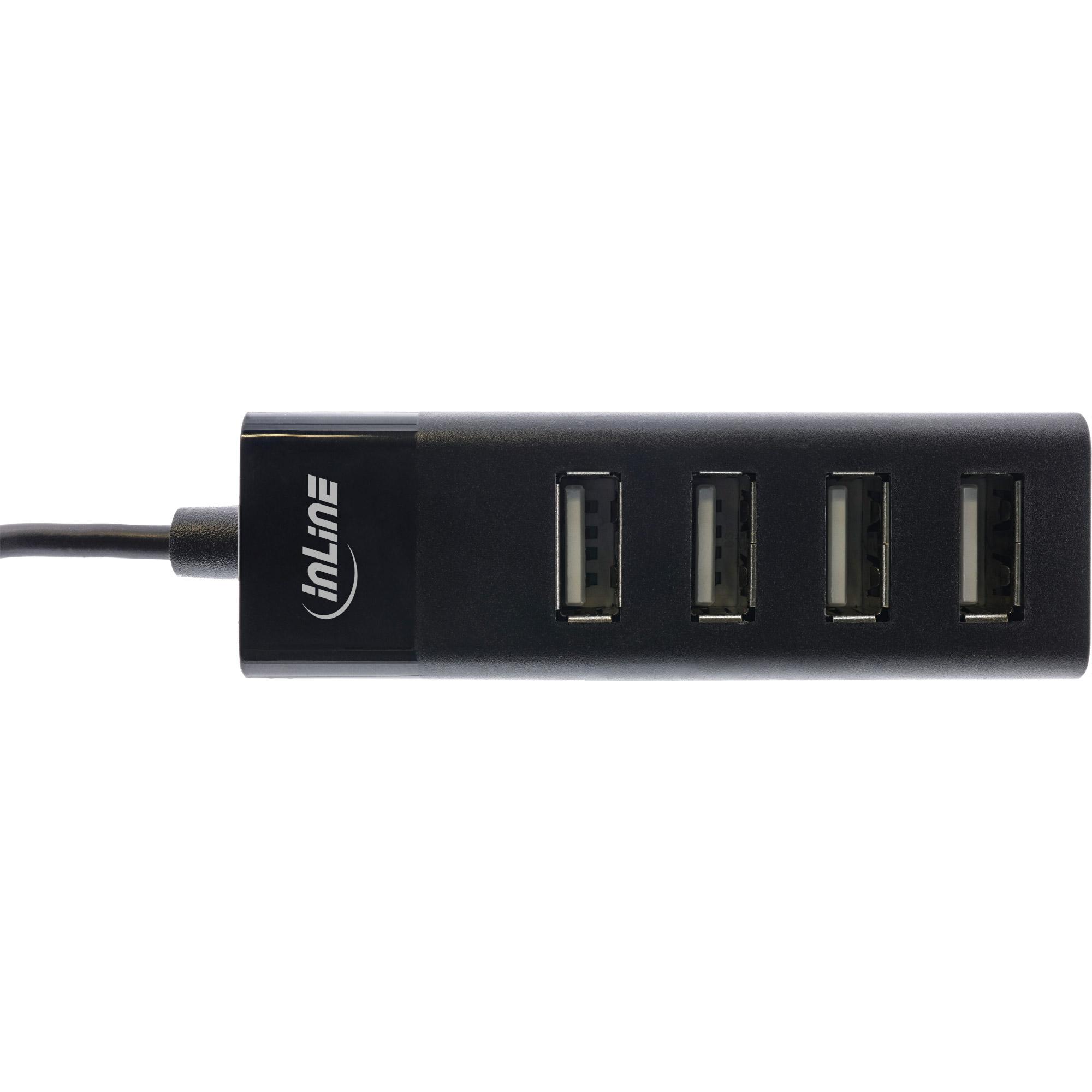 InLine USB 2.0 hub a 4 porte tipo A maschio a 4x femmina nero 30cm sottile