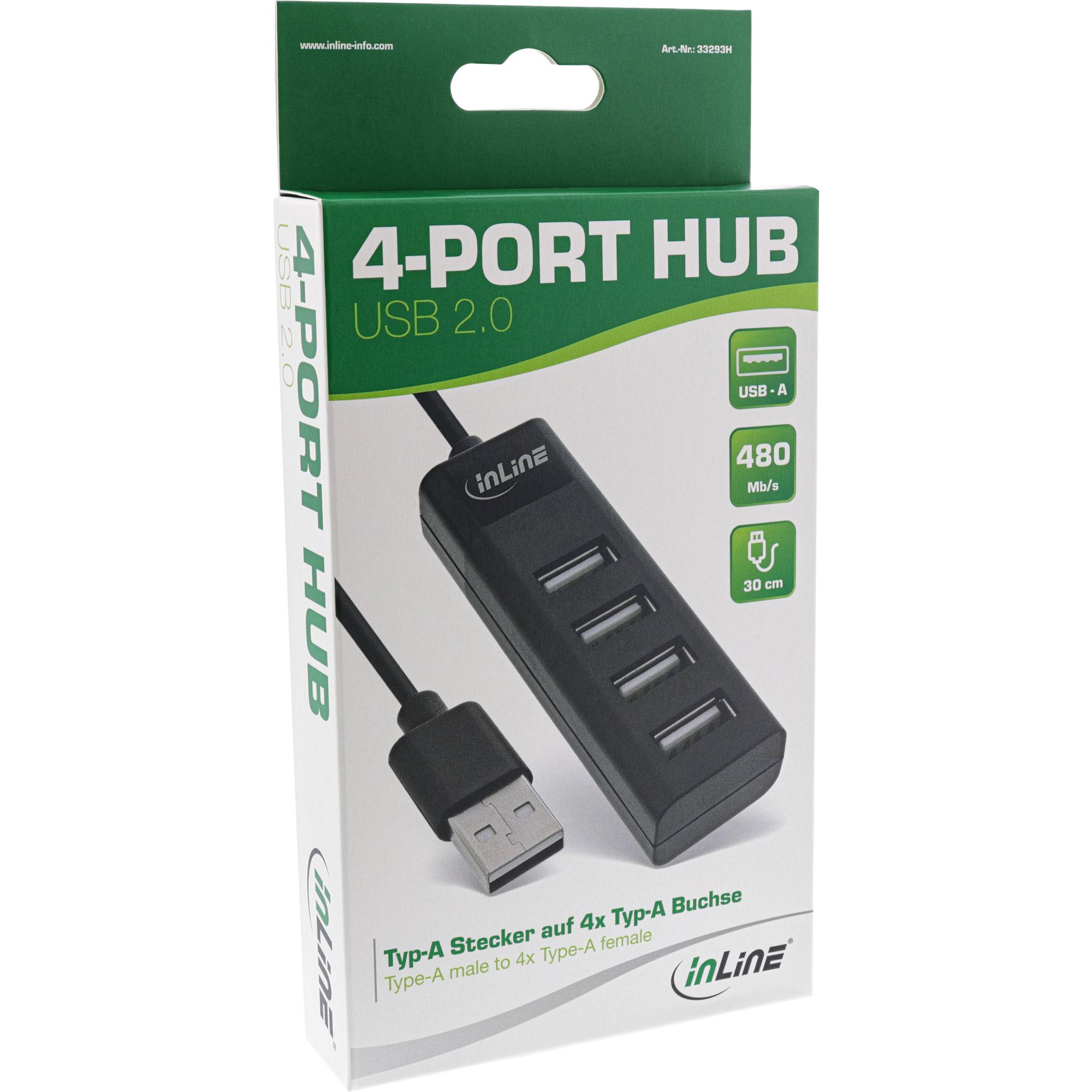 InLine USB 2.0 hub a 4 porte tipo A maschio a 4x femmina nero 30cm sottile