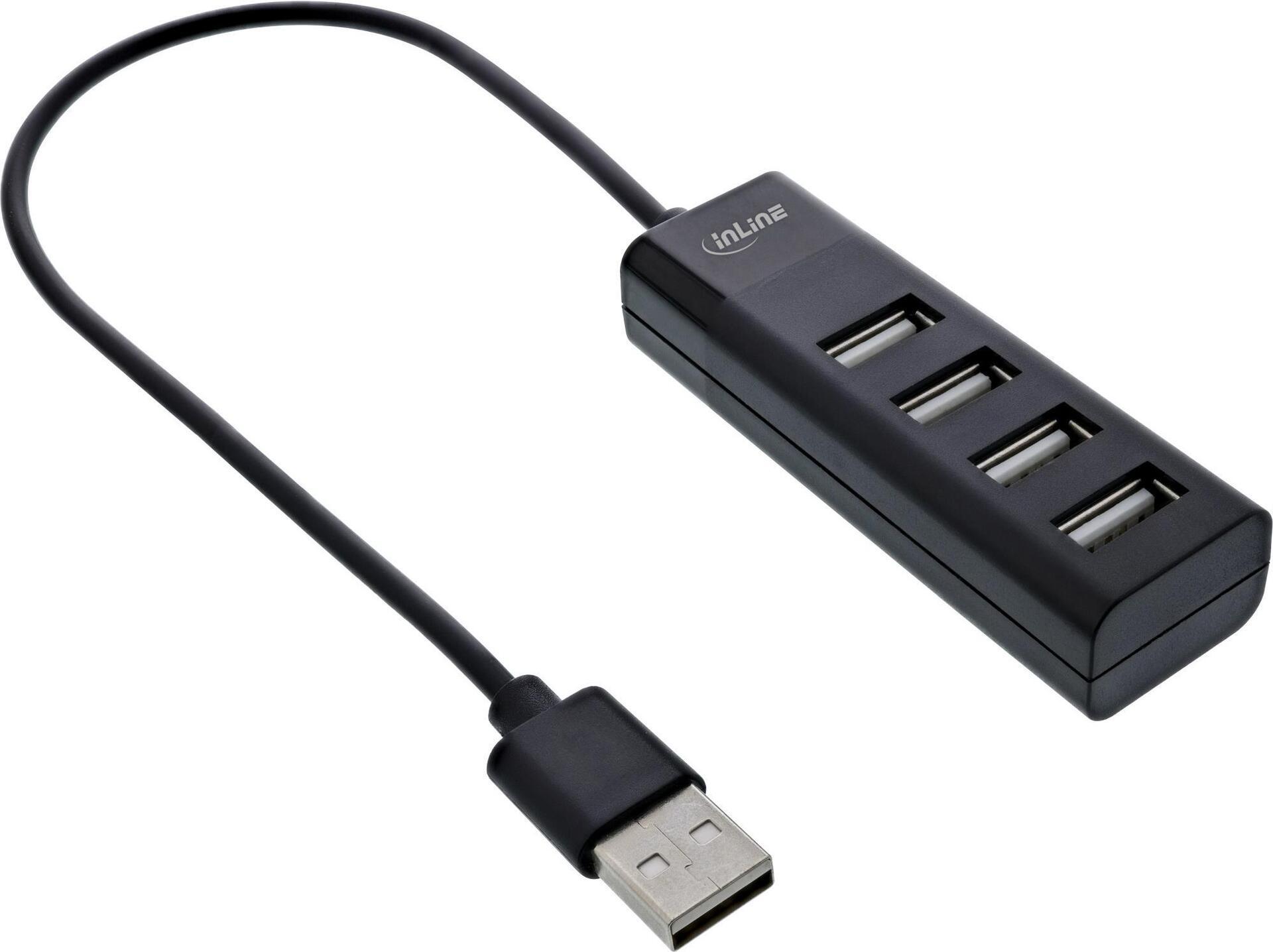 InLine USB 2.0 hub a 4 porte tipo A maschio a 4x femmina nero 30cm sottile