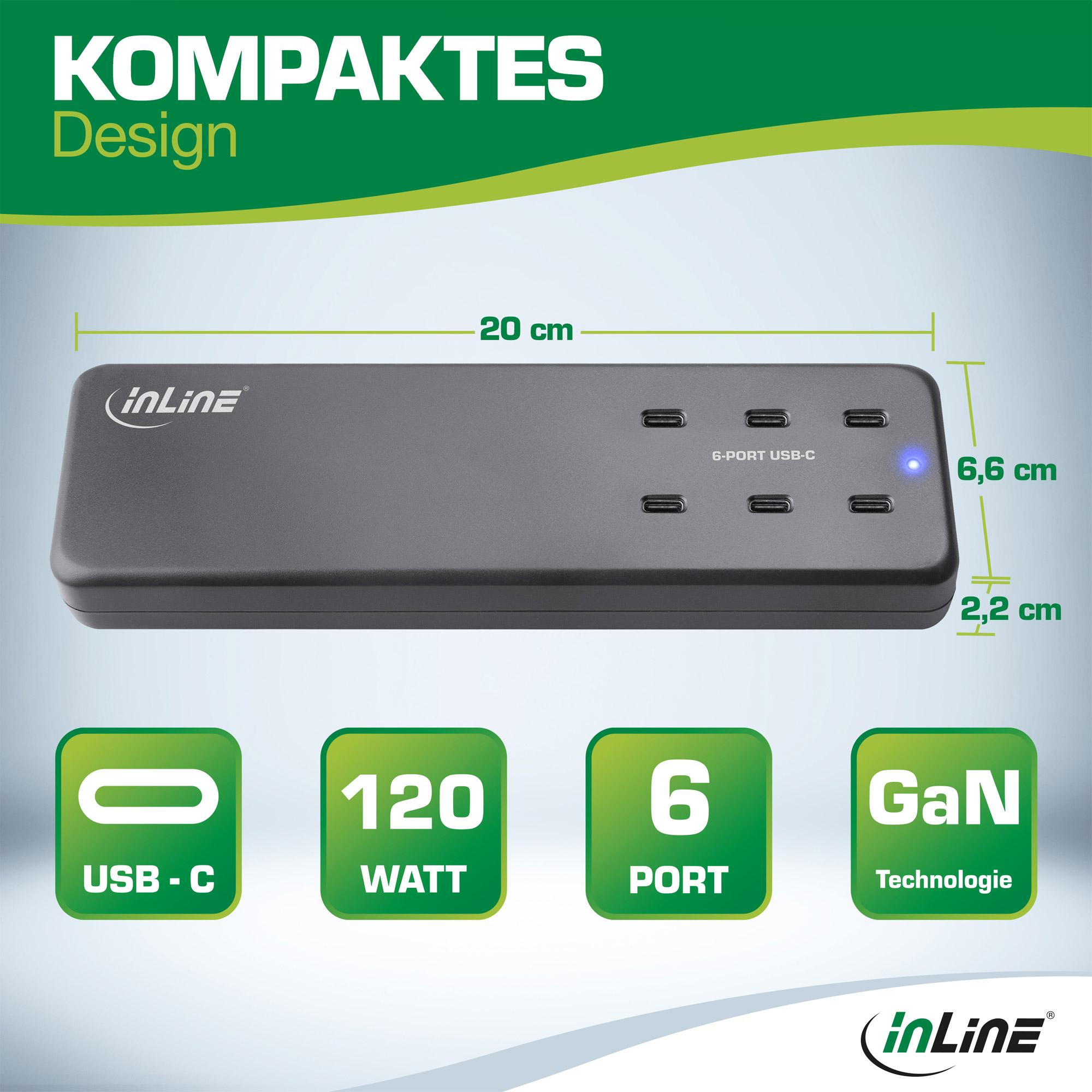 Multiporta, 120 W, 6x USB Typ-C PD 3.0 - Nero
