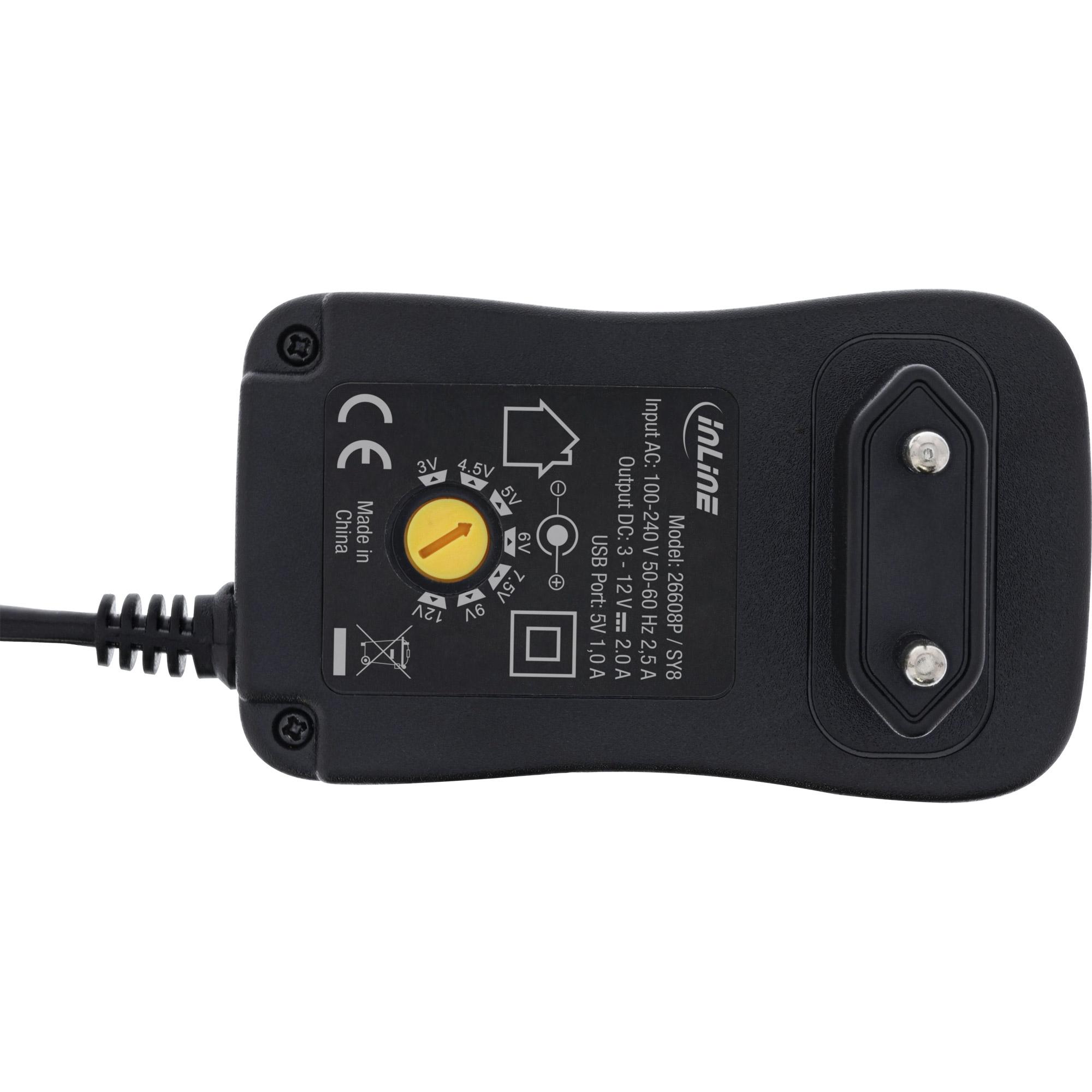 InLine Alimentatore universale 30W con USB 110-240V a 3-12V max. 2500mA