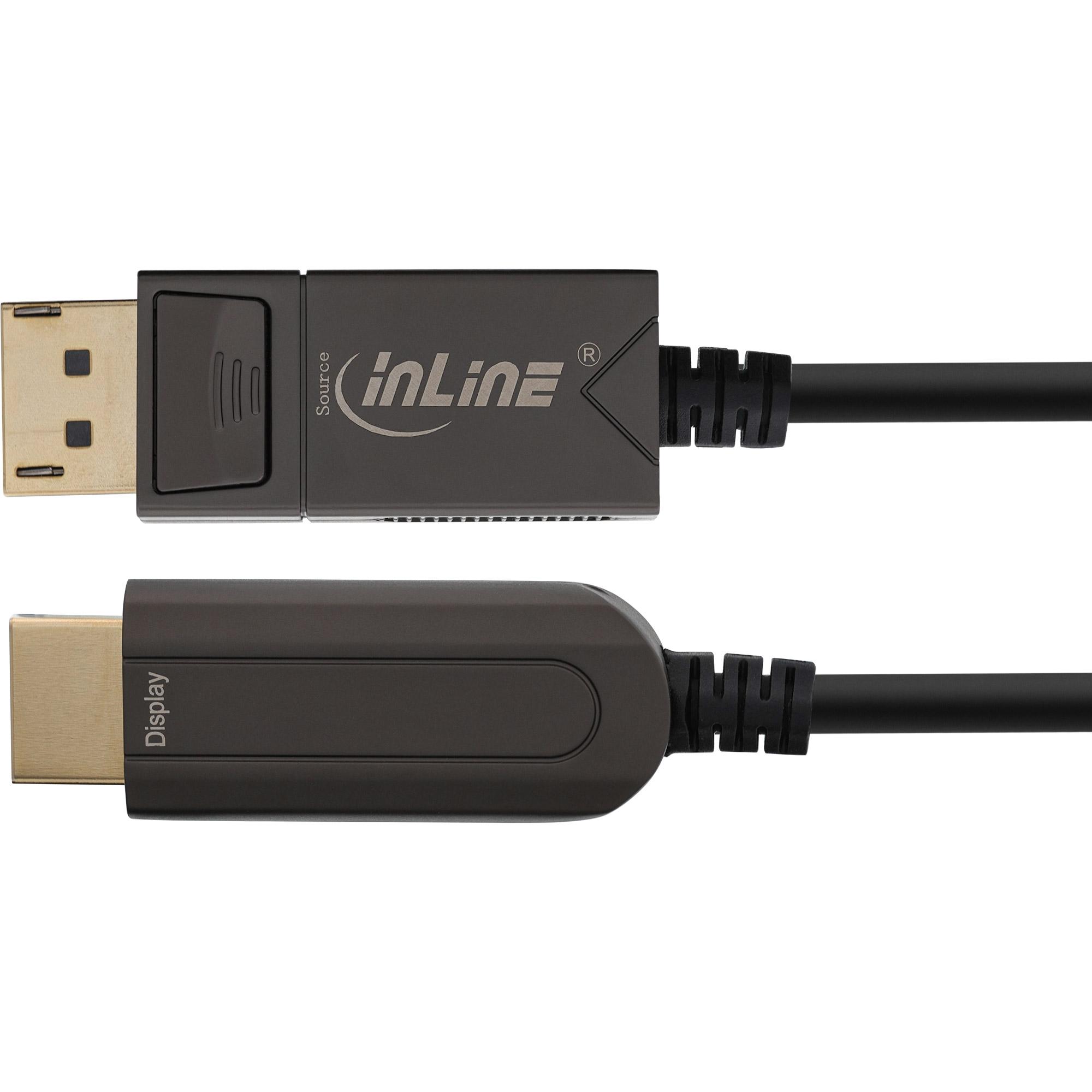 Inline - Cavo adattatore - DisplayPort maschio a HDMI maschio - 15,0 m - fibra di rame/carbonio ibrido - Black - rotondo, cavo