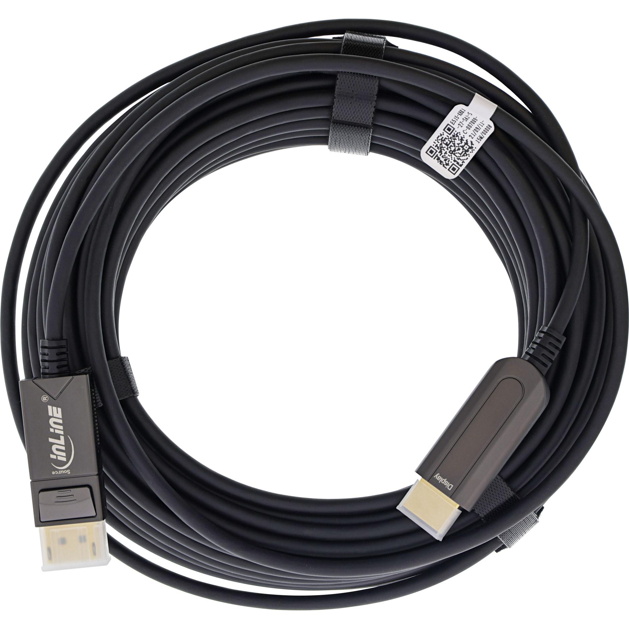 Inline - Cavo adattatore - DisplayPort maschio a HDMI maschio - 15,0 m - fibra di rame/carbonio ibrido - Black - rotondo, cavo