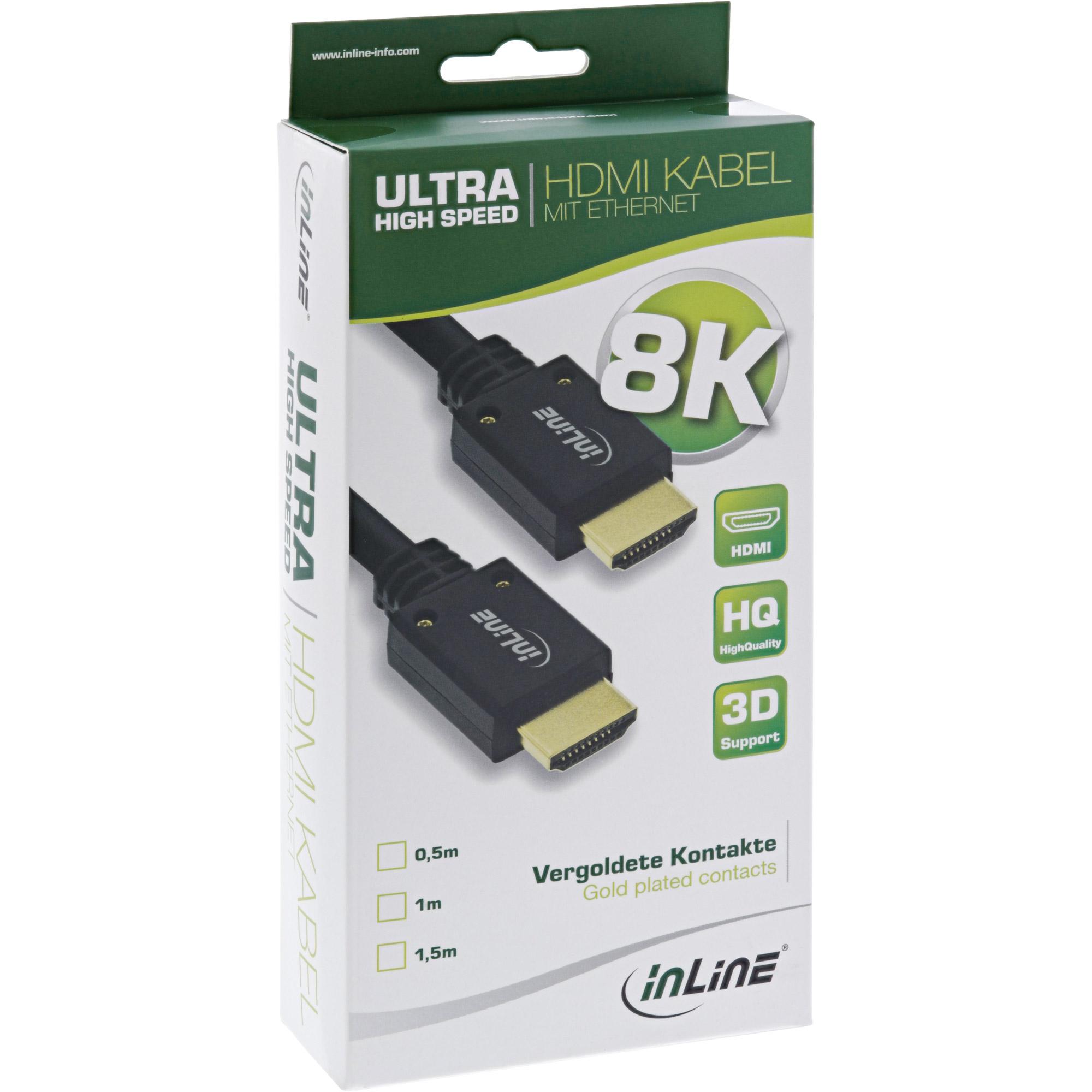 Inline Ultra High Speed - Cavo HDMI - HDMI maschio a HDMI maschio - 5 m - Isolamento triplo - nero, oro - DTS -HD Supporto audi
