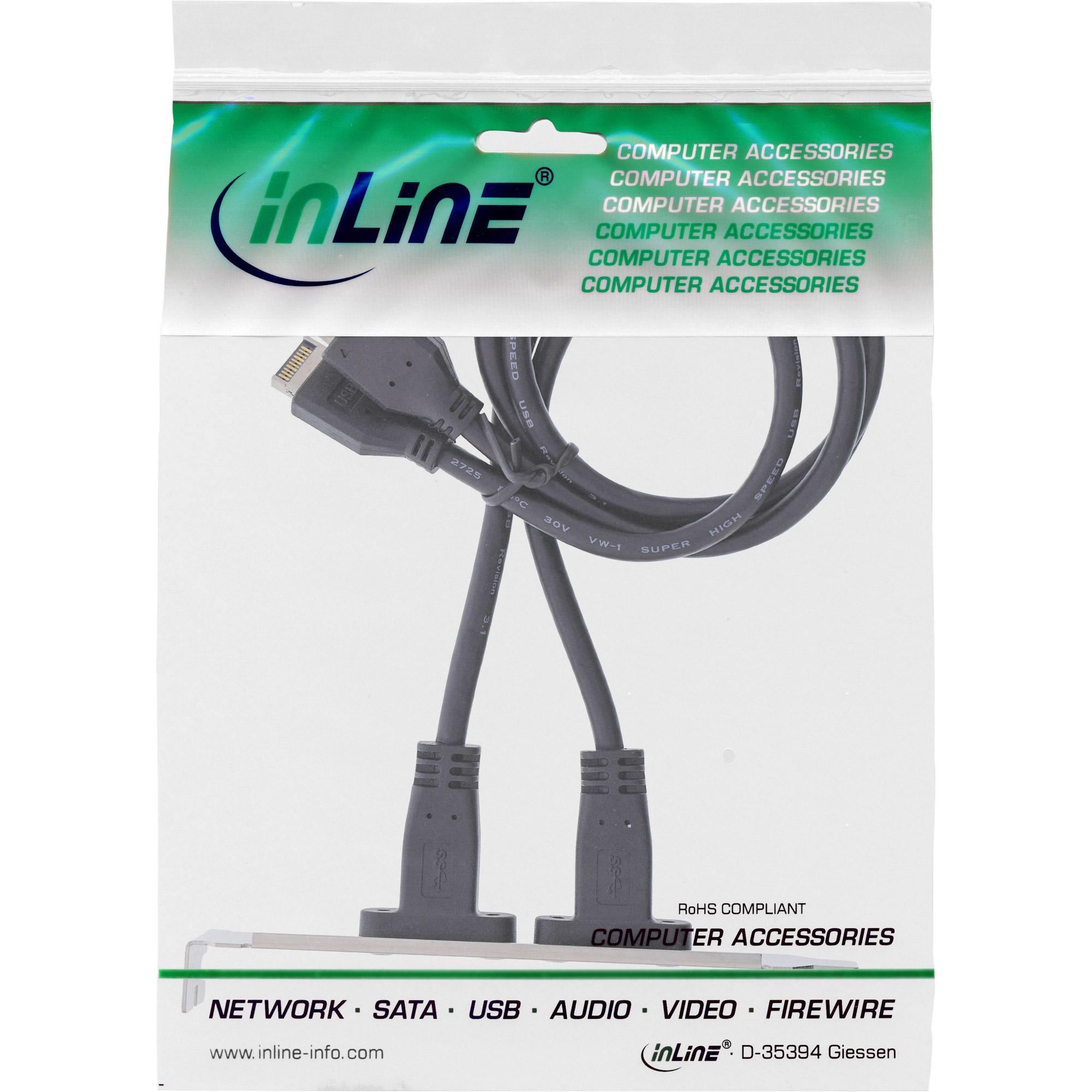 Staffa per slot 2x USB-C a USB 3.2 pannello frontale Chiave-A interna - 0,5 m
