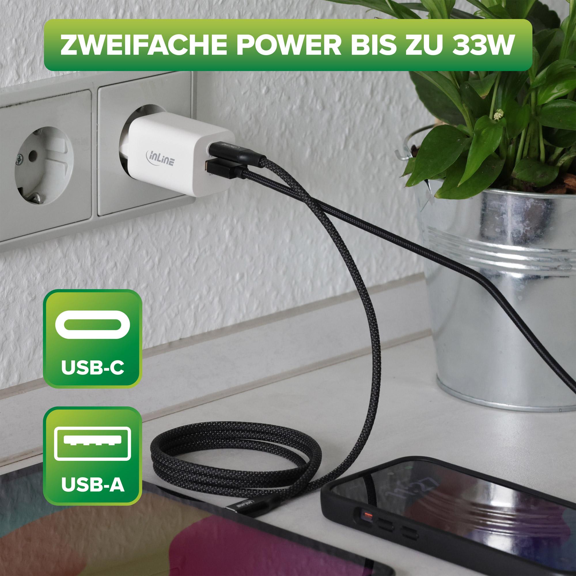 Power Delivery + Adattatore di alimentazione USB Quick Charge - 33 W - USB-A + USB-C - nero