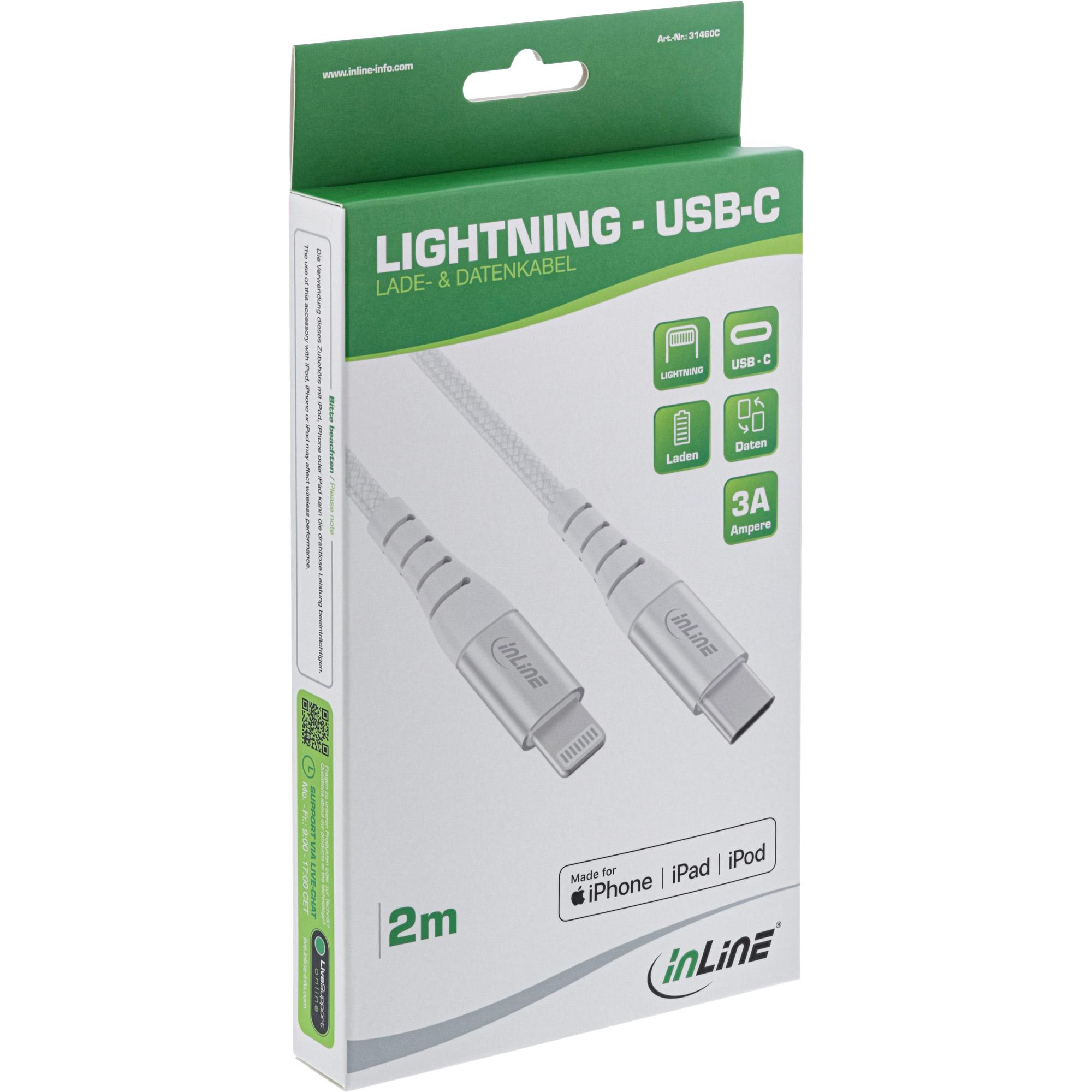 Cavo Lightning USB-C - per iPad - iPhone - iPod - argento-alluminio - 2 m MFi
