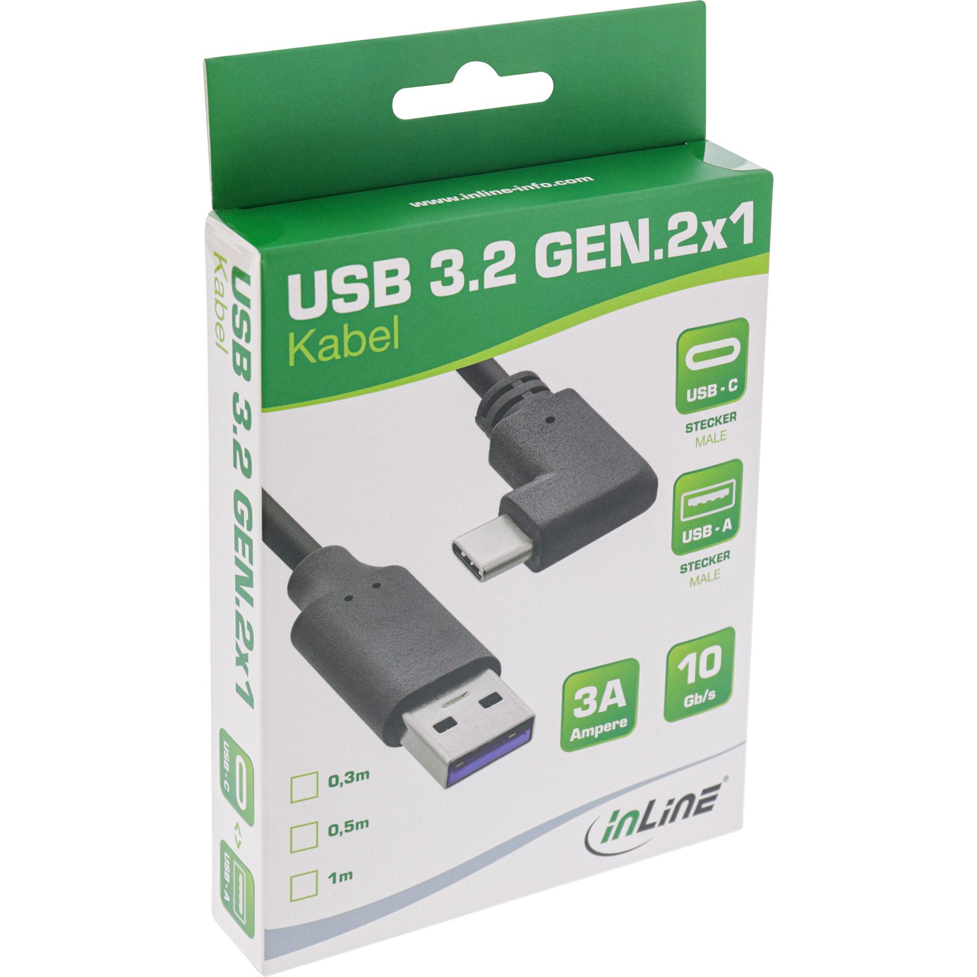 Cavo USB 3.2 - Spina USB-C angolata su spina A - Nero - 1 m