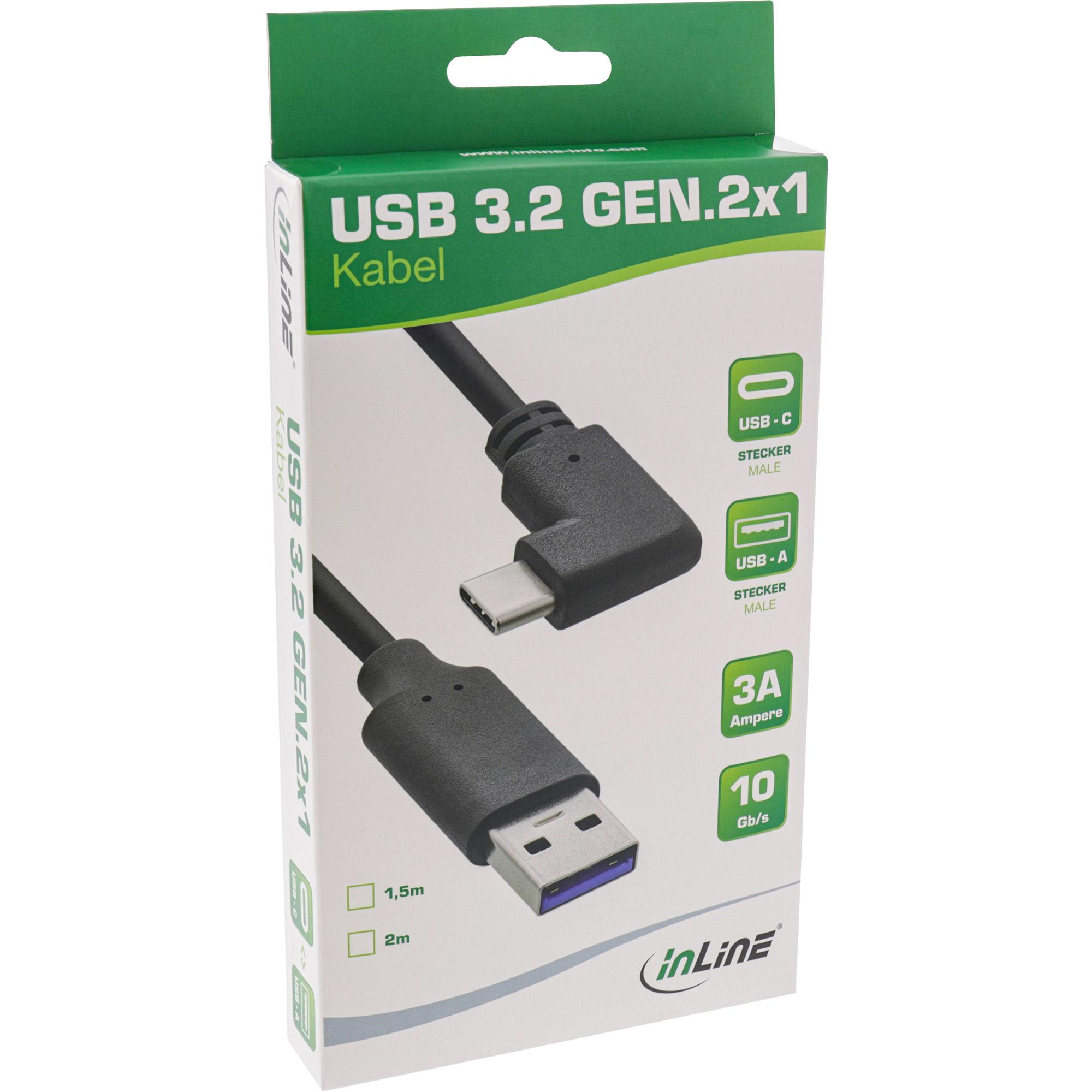 Cavo USB 3.2 - Spina USB-C angolata su spina A - Nero - 2 m