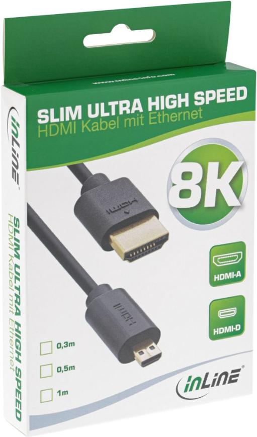Cavo HDMI sottile ad altissima velocitÃ  - 8K4K - A St. - D St. Micro - 1 m