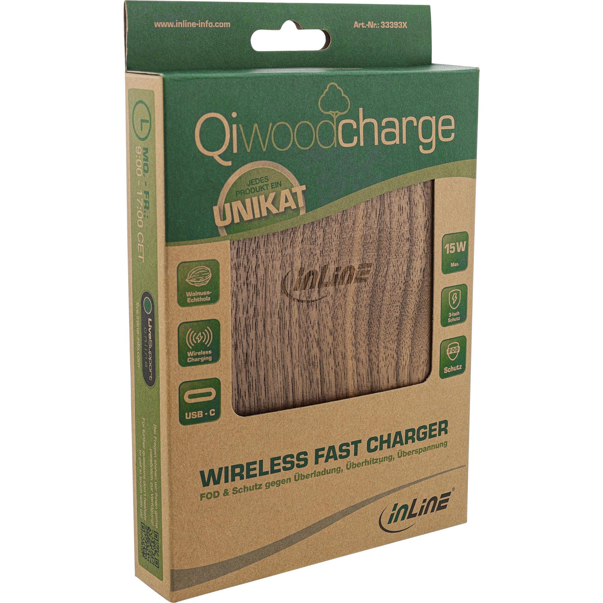 Qi woodcharge - caricabatterie rapido wireless - 5-7 -5-10W-15W - USB-C