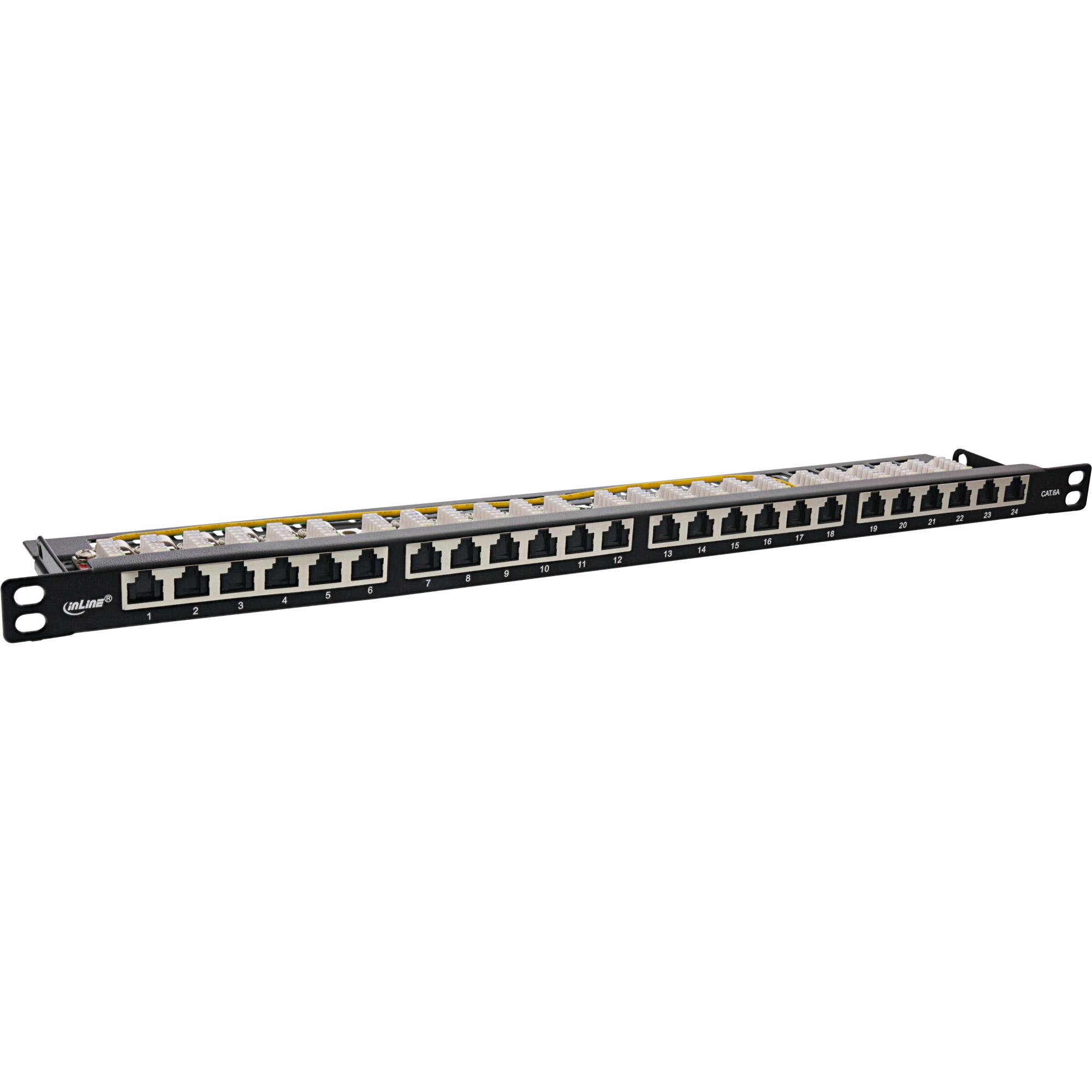 Pannello patch InLine 4830 cm (19") Cat.6A 05U 24 volte con protezione antipolvere nero (76824M)
