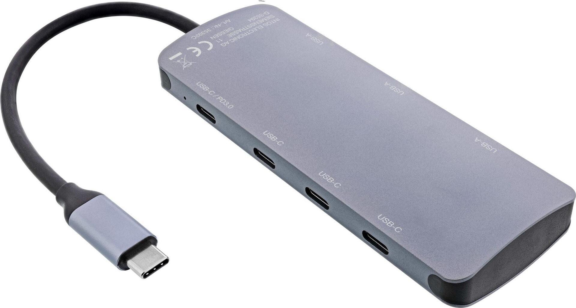 Hub USB 3.2 Gen.2 - 4x USB-C + 3x USB-A - PD 100W - alluminio - grigio