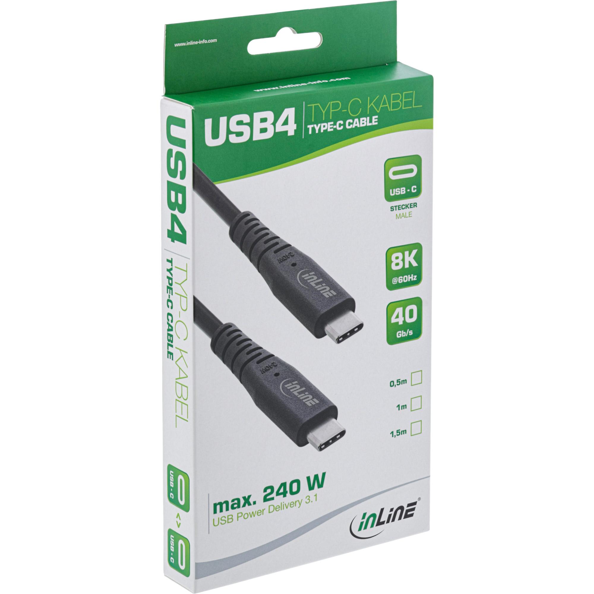 Cavo USB4 - USB-C ST-ST - PD 240W - 8K60Hz - TPE nero - 1m