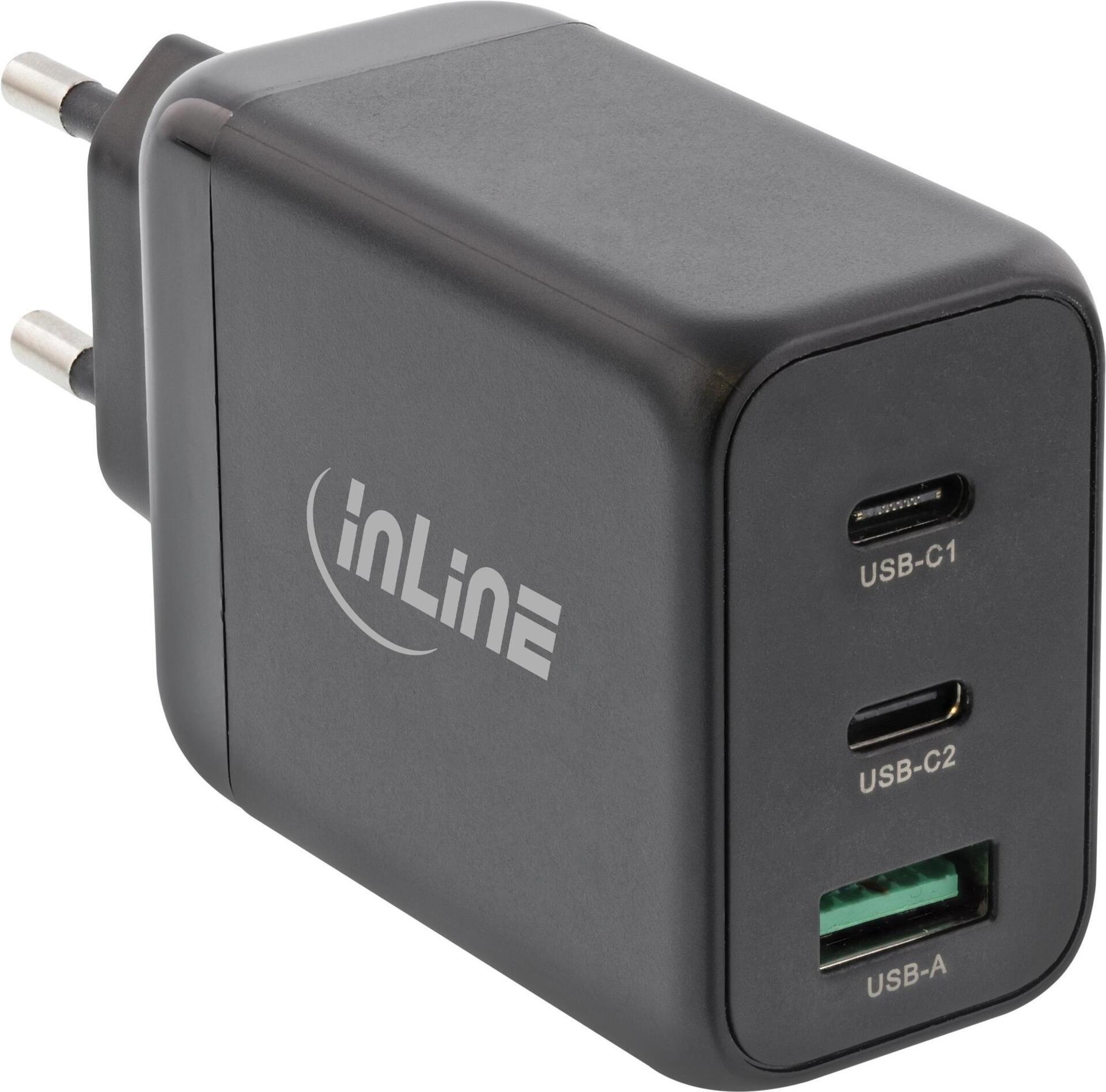 Alimentatore USB PD - caricatore GaN - doppia porta USB-C + USB-A a 3 porte - 65 W - nero