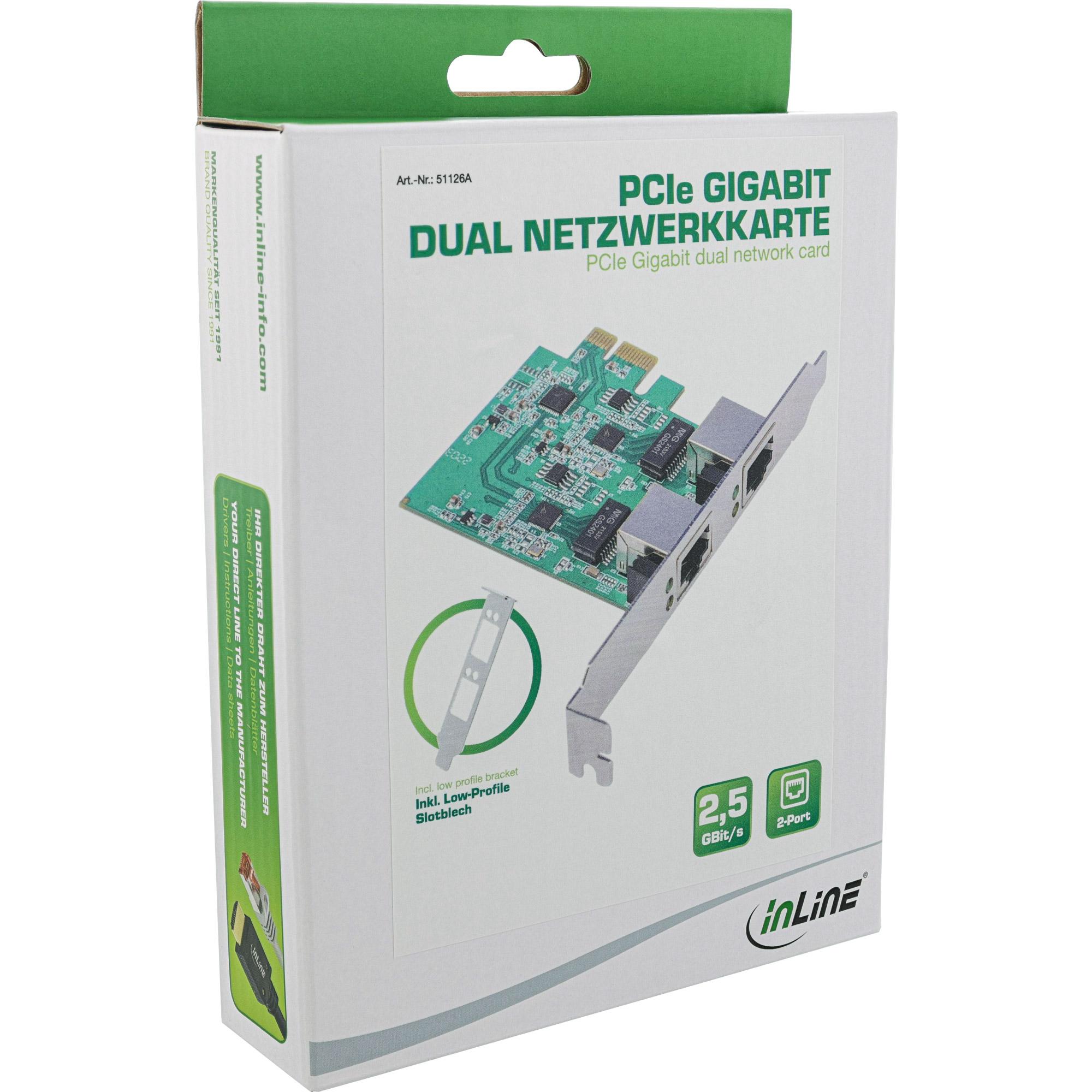 Scheda di rete Gigabit in linea 2x RJ45 2,5 Gbit/S PCIe X1 incl. Profilo basso - Scheda di rete - PCI -Express - 2.500 Mbps (51