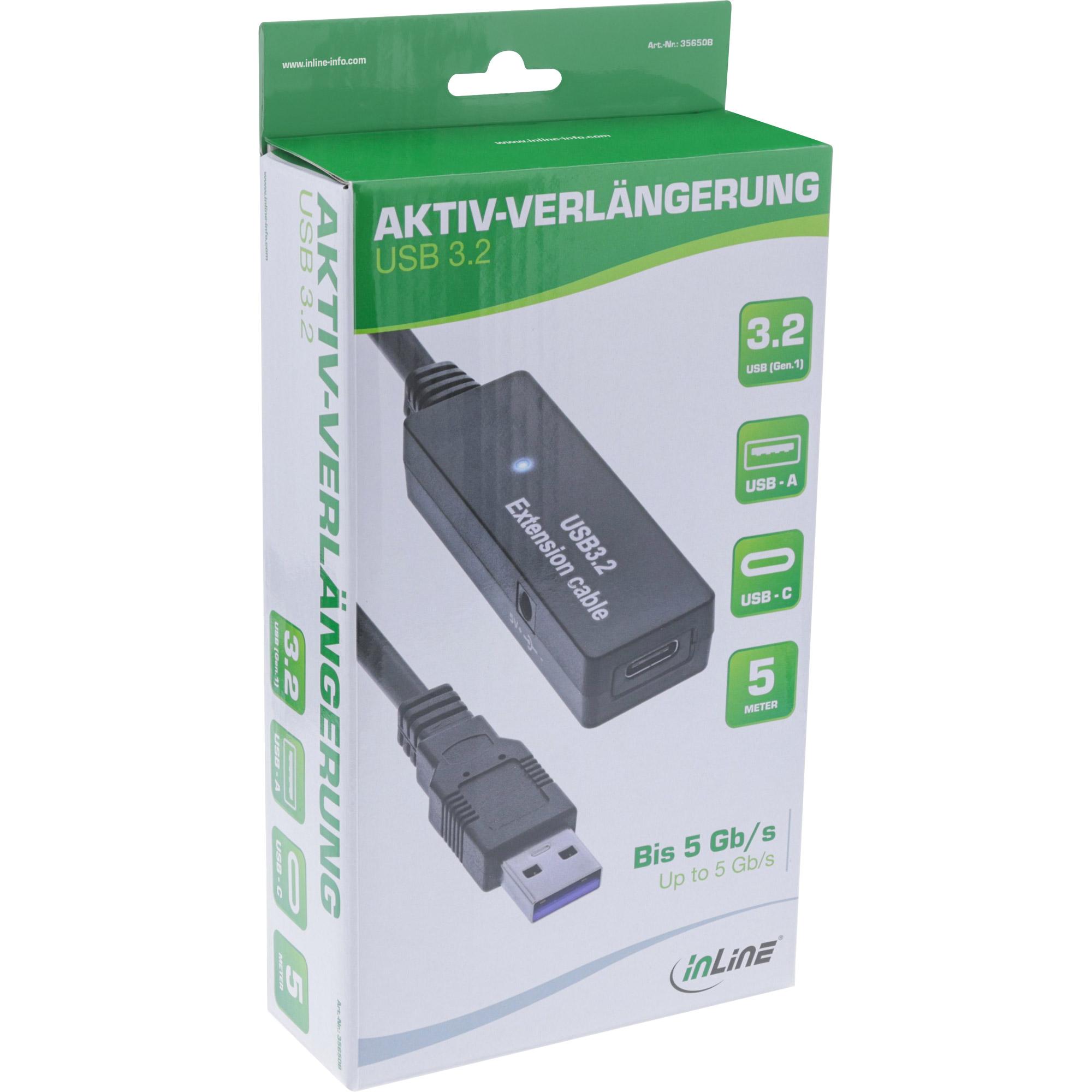 Estensione attiva USB 3.2 Gen.1 - Da spina USB-A a presa USB-C - 5 m