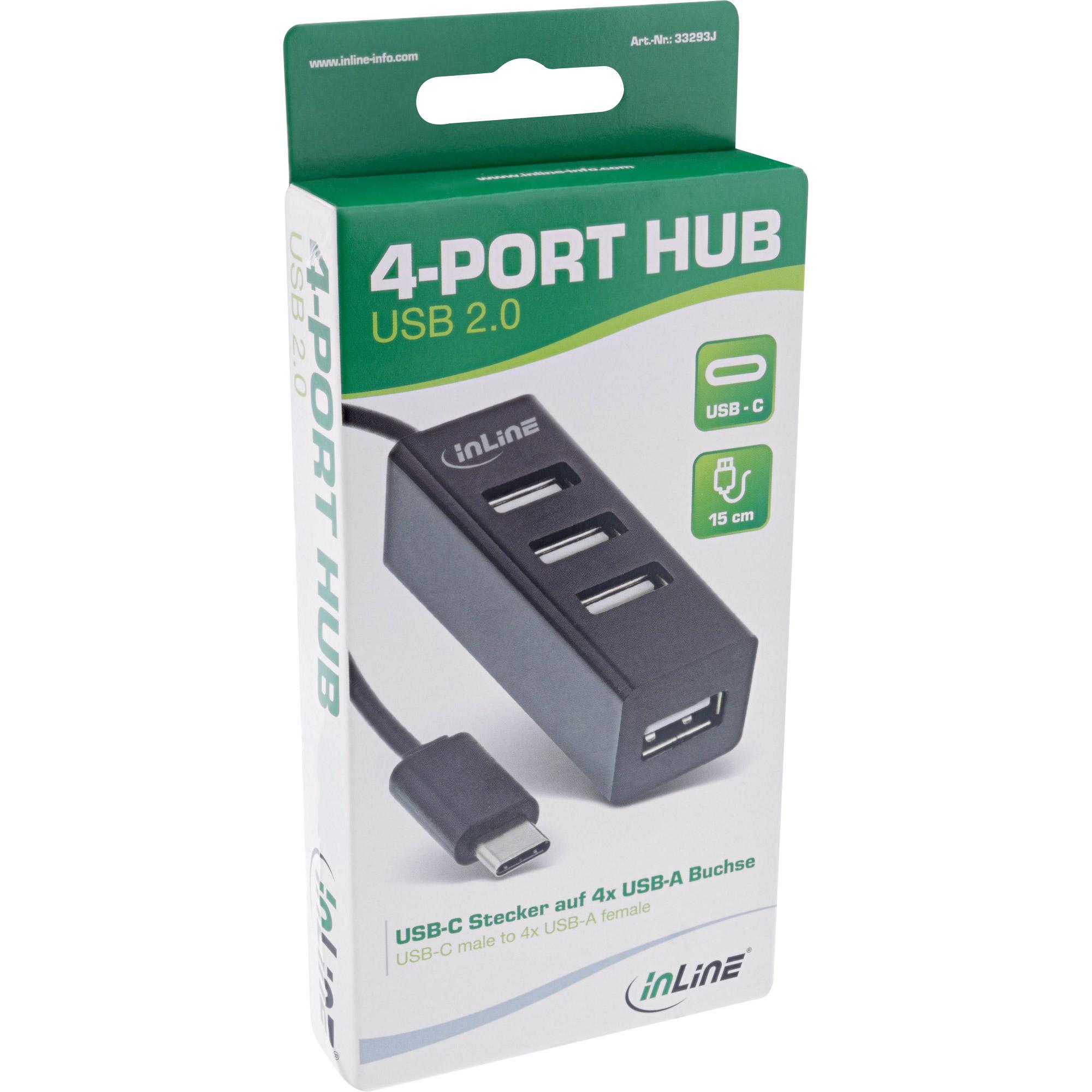 Hub USB 2.0 a 4 porte - USB-C maschio a 4x USB-A femmina - cavo 15 cm