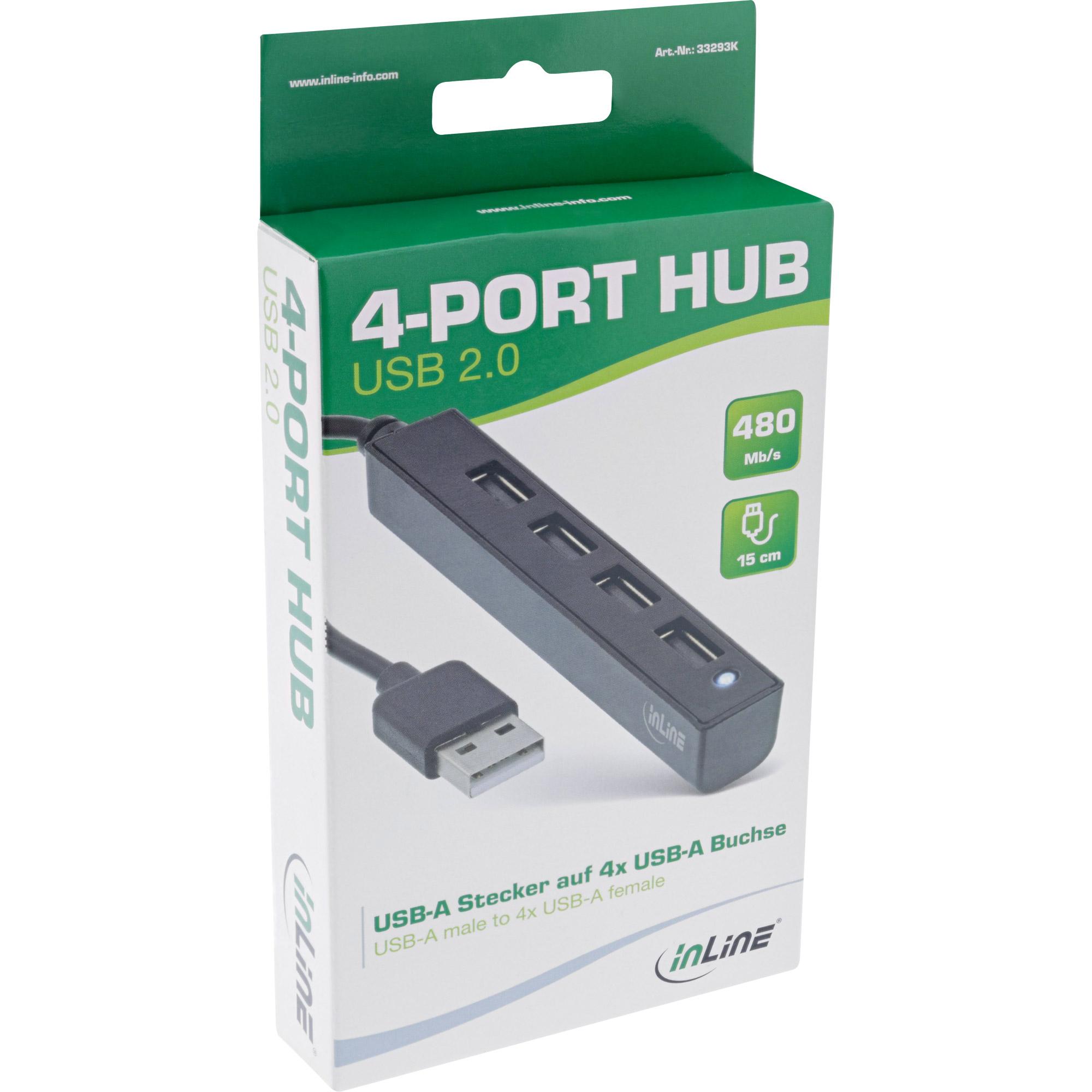 Hub USB 2.0 a 4 porte - USB-A maschio a 4x USB-A femmina - cavo 15 cm